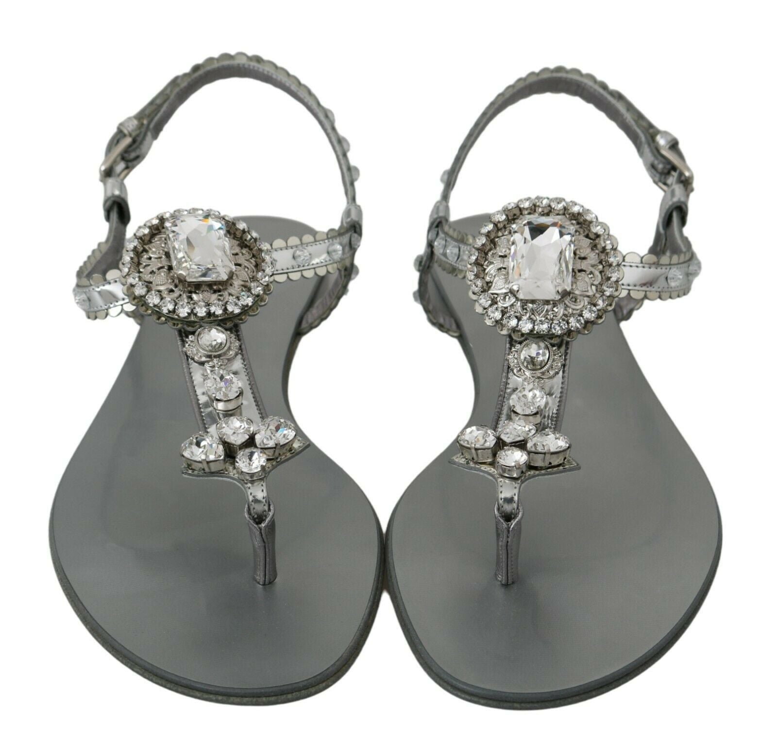 Dolce & Gabbana Silver Crystal Sandals Flip Flops Shoes Dolce & Gabbana