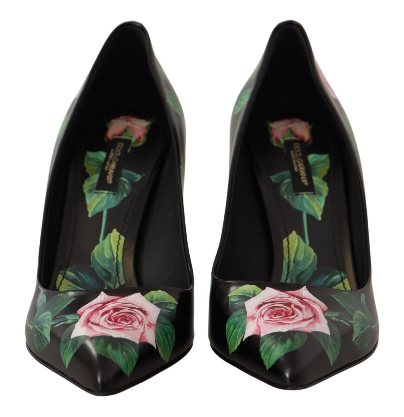 Dolce & Gabbana Black Leather Roses High Heels Pumps Shoes Dolce & Gabbana