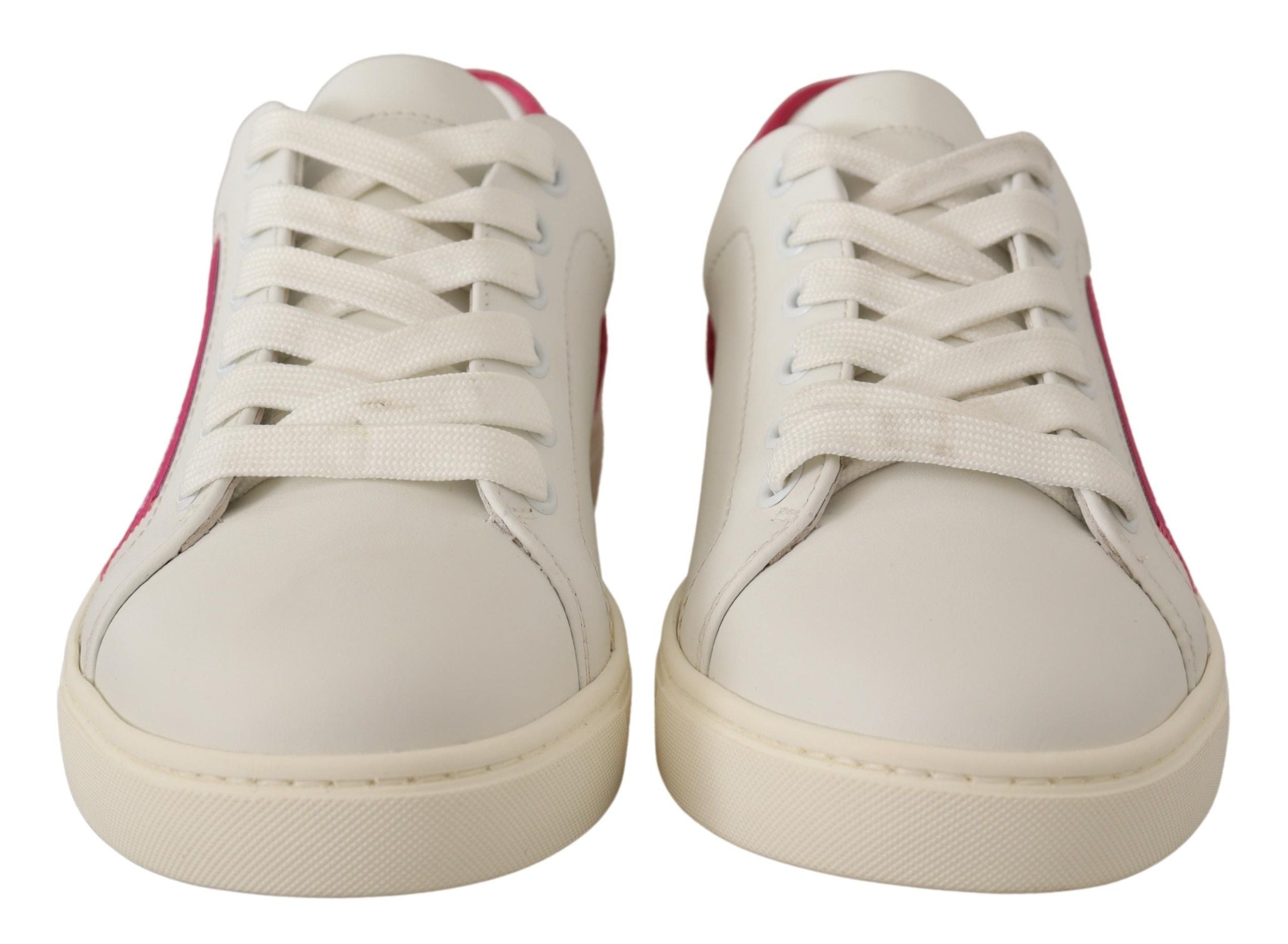 Dolce & Gabbana White Pink Leather Low Top Sneakers Womens Shoes Dolce & Gabbana