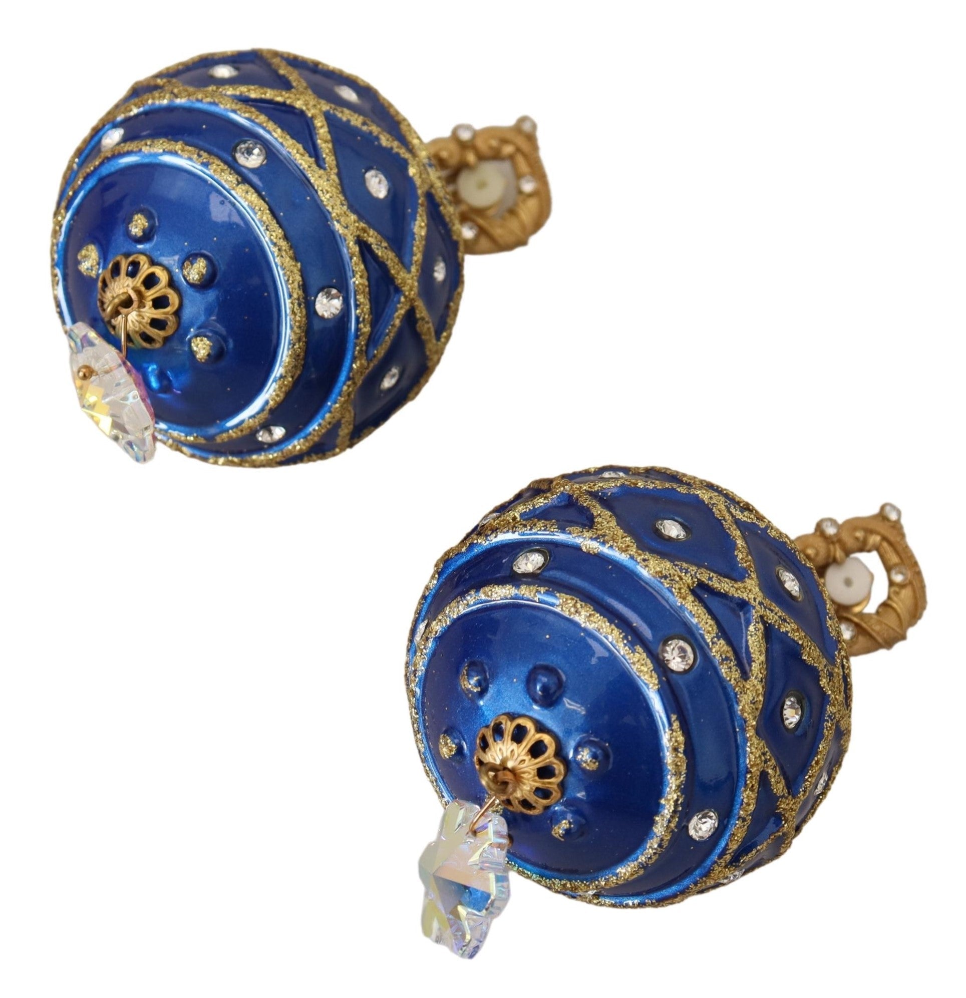 Dolce & Gabbana Gold Brass Blue Dangle Ball Crystal Clip On Earrings Dolce & Gabbana