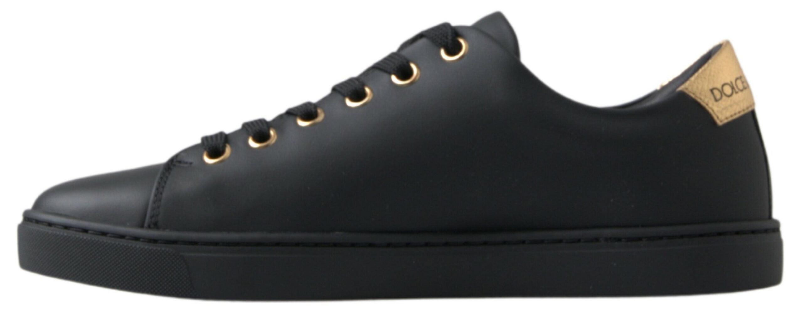 Dolce & Gabbana Black Gold Leather Classic Sneakers Shoes Dolce & Gabbana