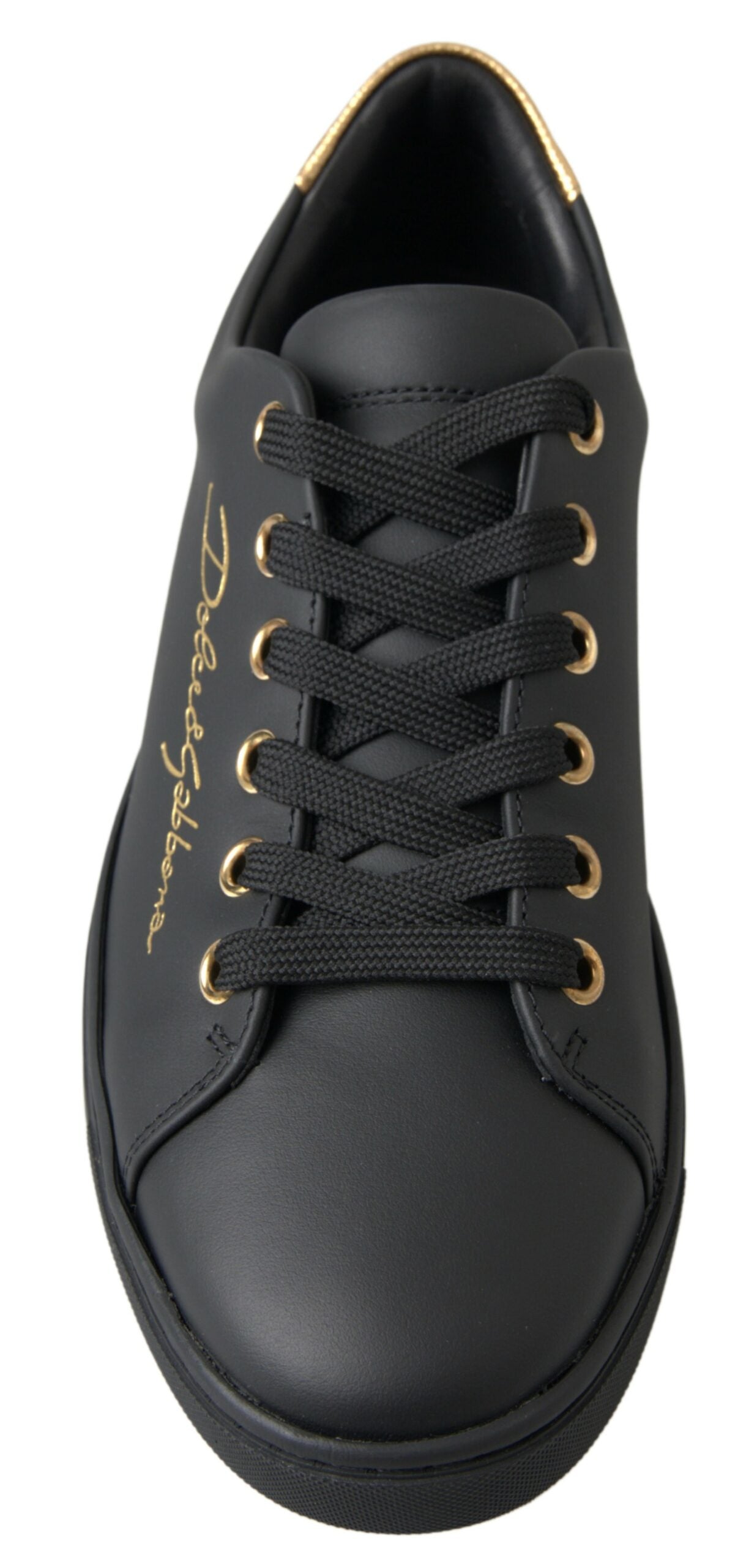 Dolce & Gabbana Black Gold Leather Classic Sneakers Shoes Dolce & Gabbana