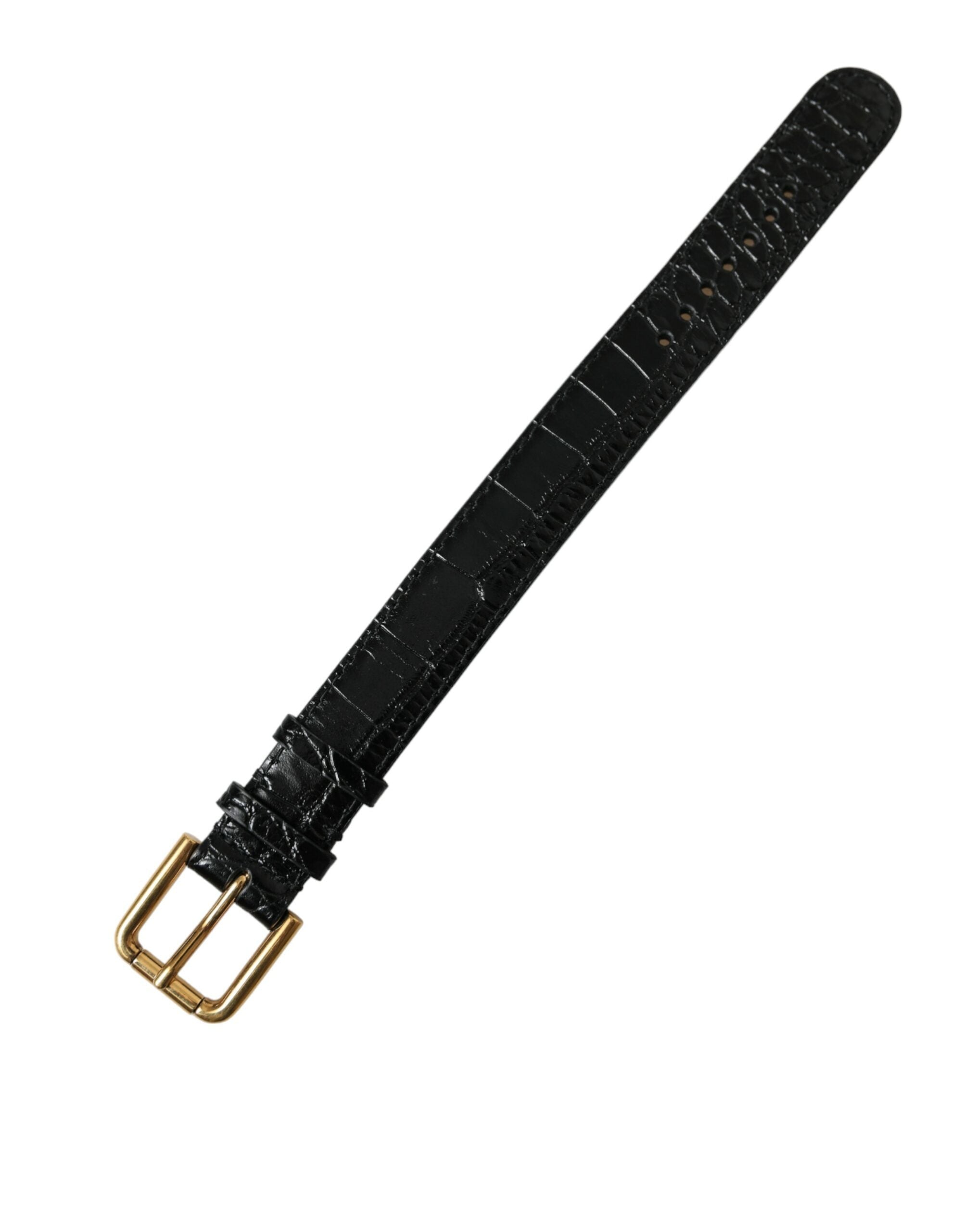 Dolce & Gabbana Black Textured Leather Gold Tone Metal Buckle Armband Dolce & Gabbana