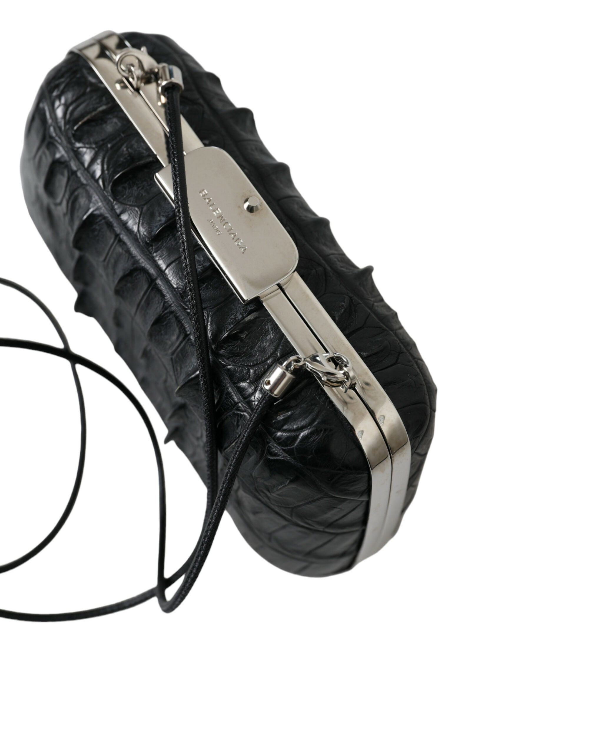 Balenciaga Black Exotic Skin Leather Shoulder Crossbody Box Clutch Bag Balenciaga