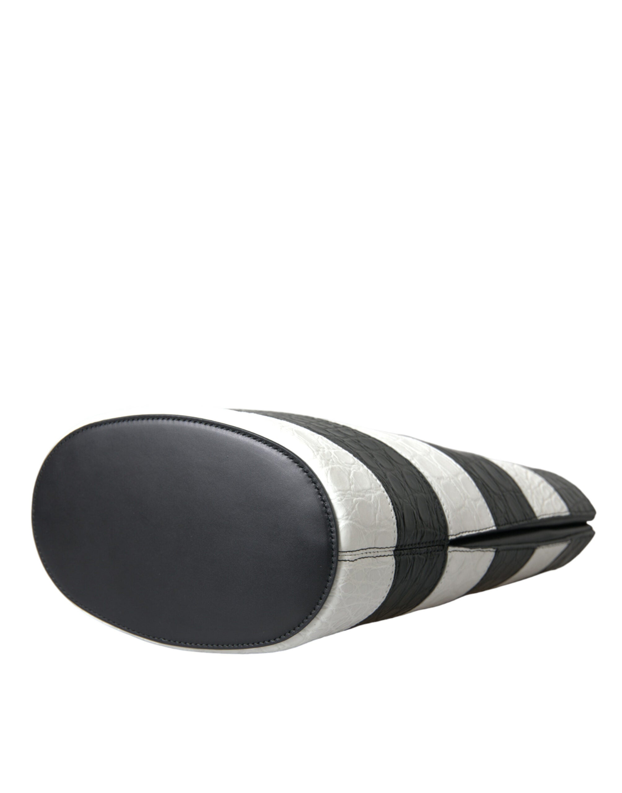 Balenciaga Black White Striped Exotic Skin Leather Maxi Bucket Tote Bag Balenciaga