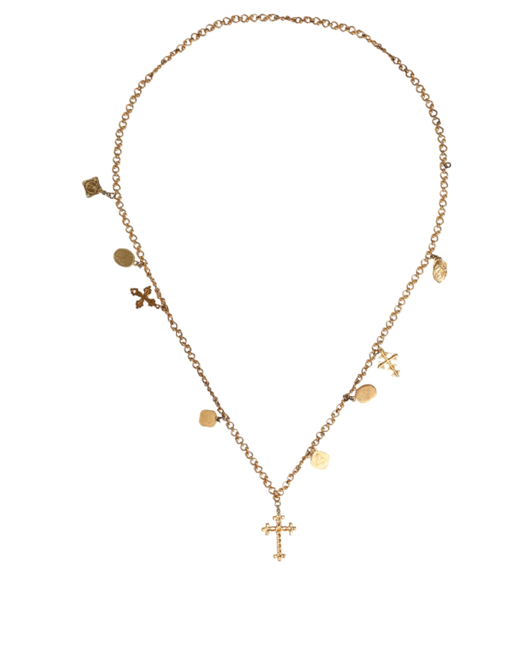 Dolce & Gabbana Gold Tone Brass Chain Religious Cross Pendant Necklace Dolce & Gabbana