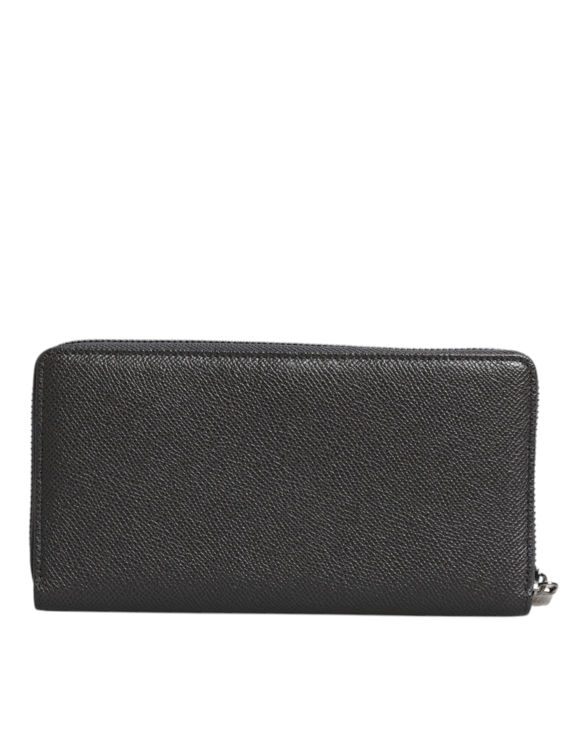 Dolce & Gabbana Dark Gray Leather DG Logo Zip Around Continental Wallet Dolce & Gabbana