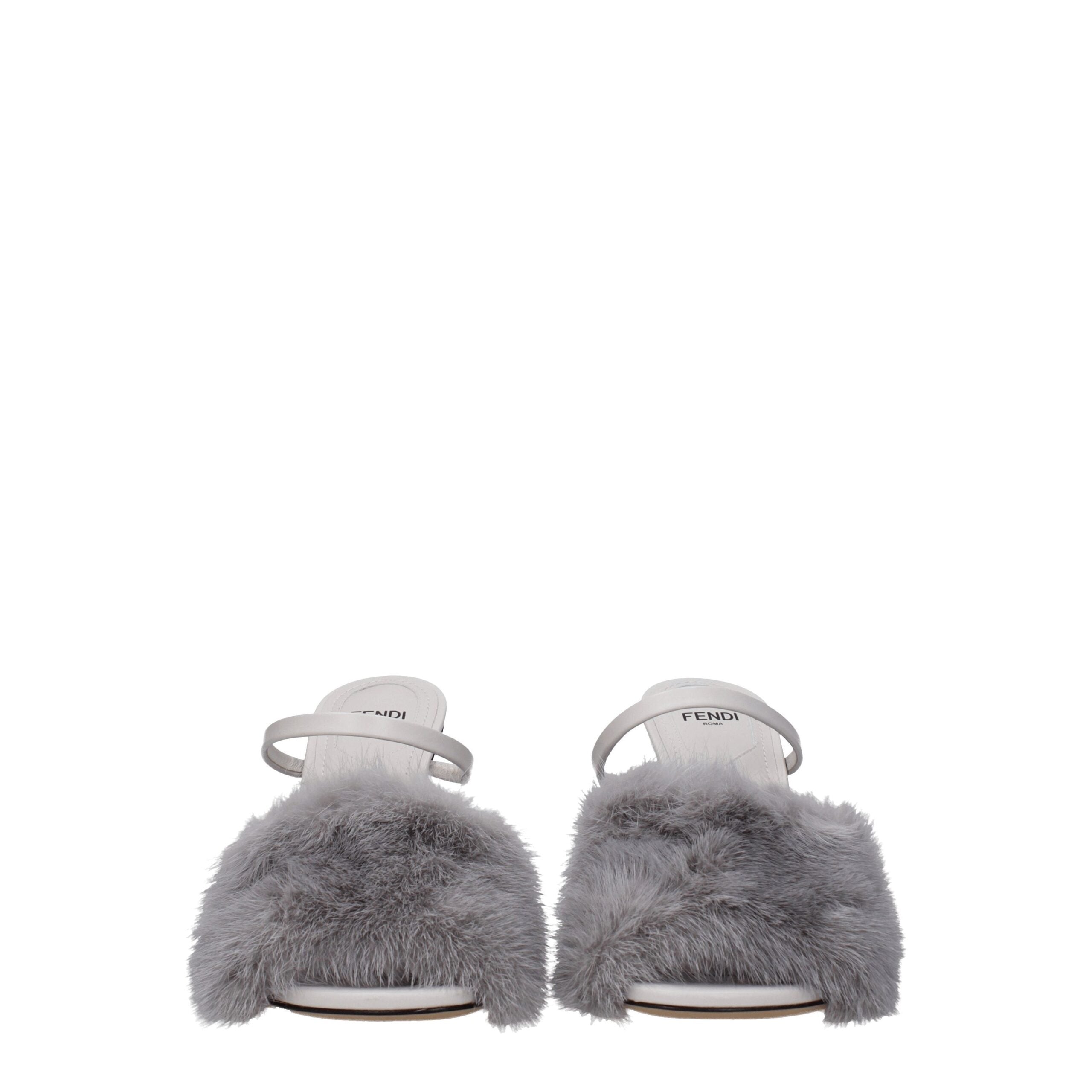 Fendi Gray Mink Slippers Fendi