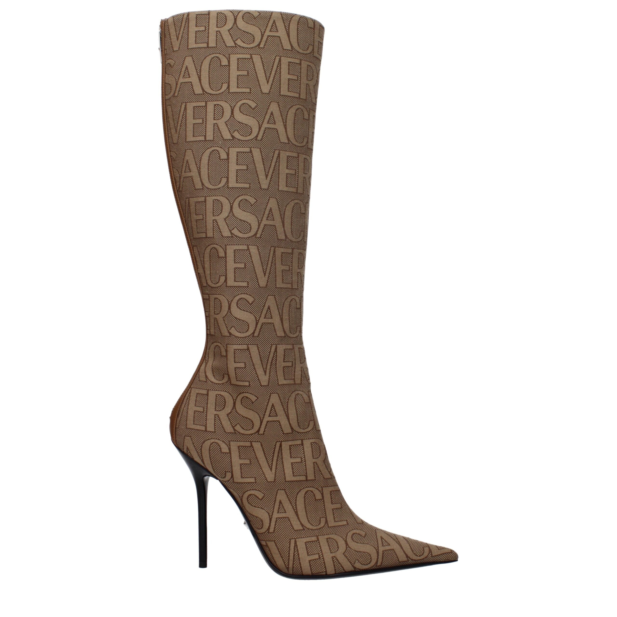 Versace Beige Fabric High Heel Boots Versace