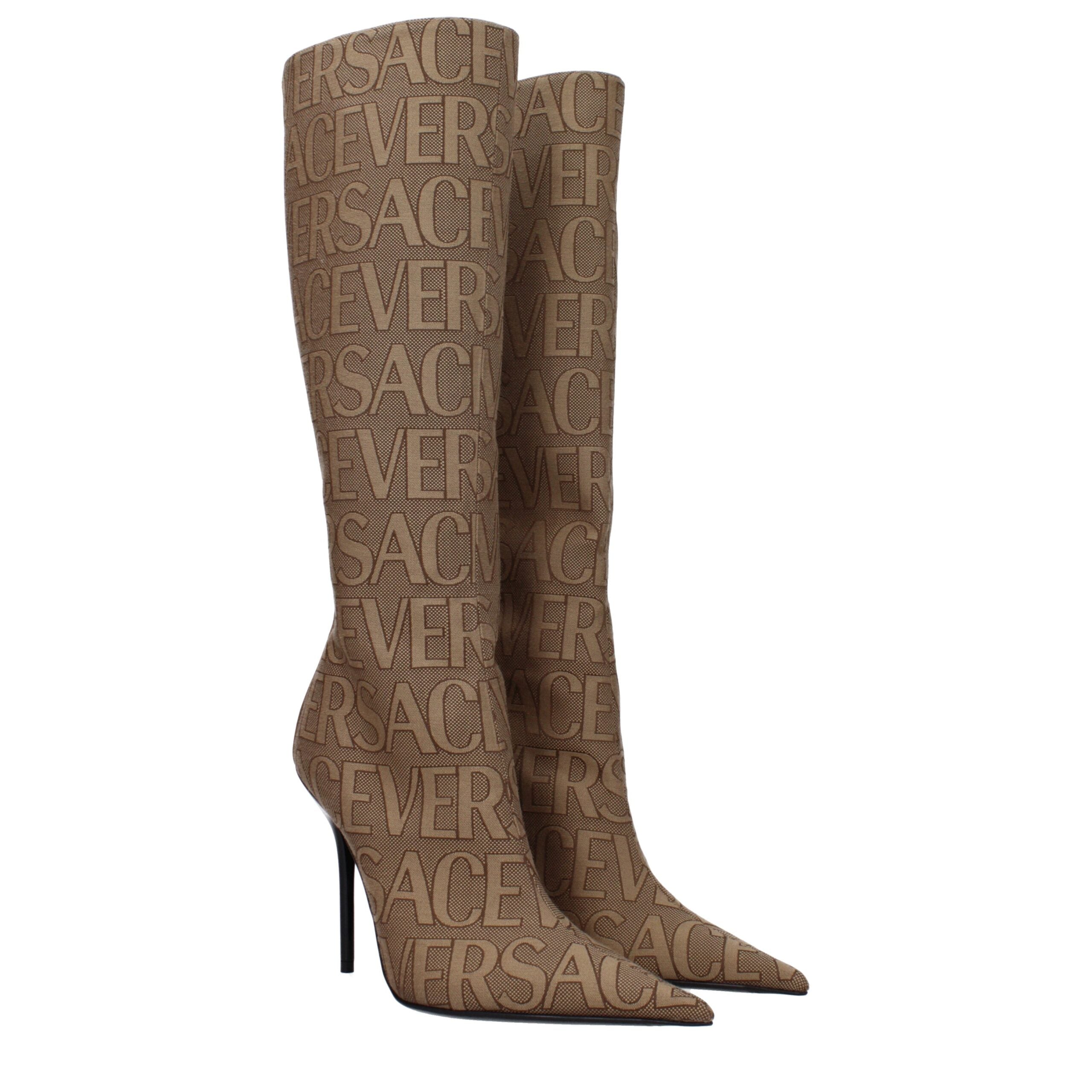 Versace Beige Fabric High Heel Boots Versace