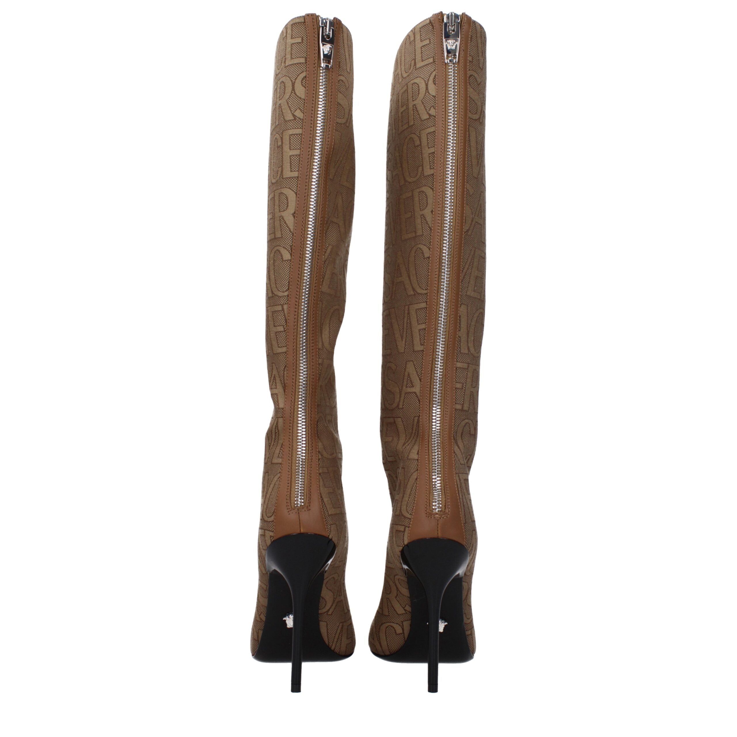 Versace Beige Fabric High Heel Boots Versace