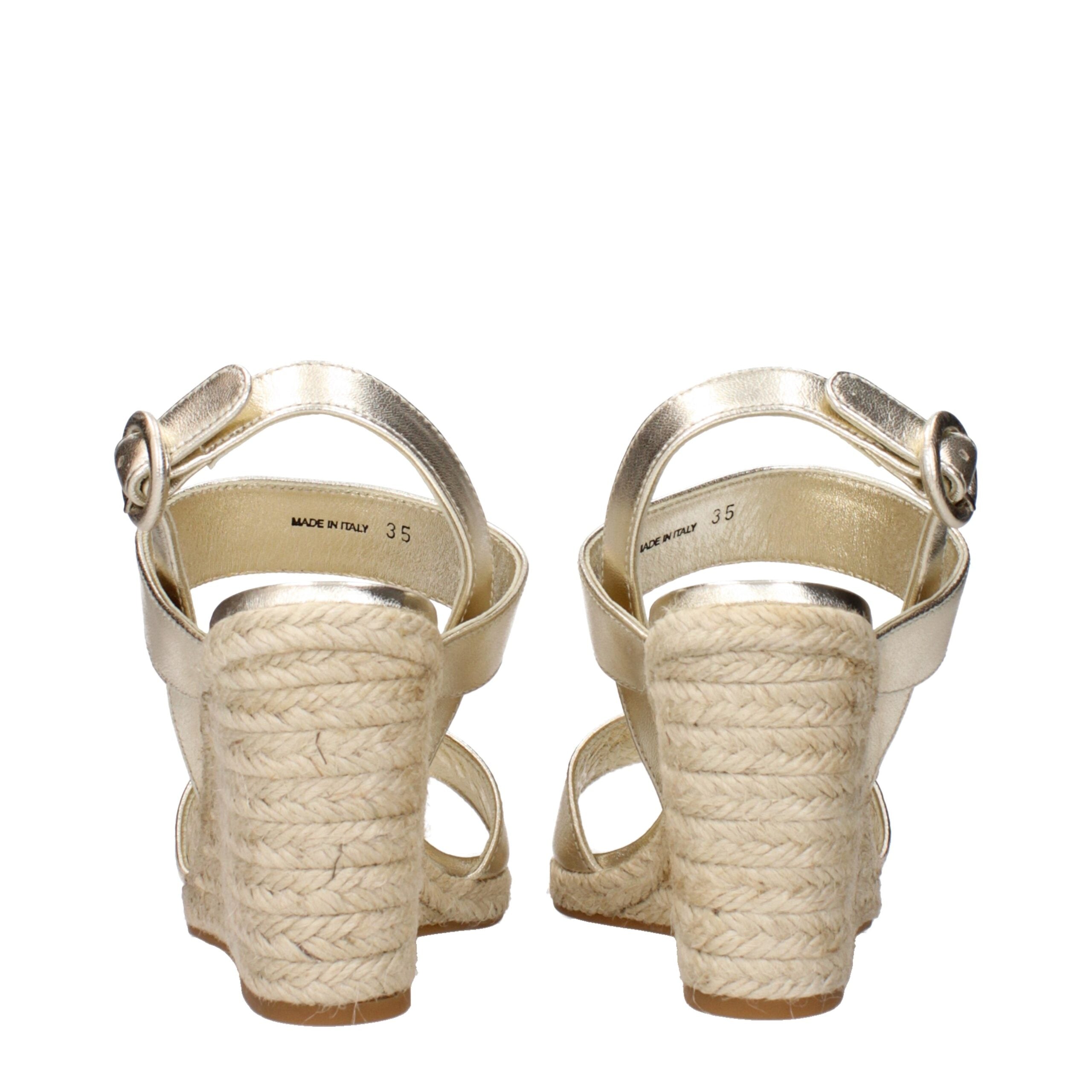 Prada Gold Leather Wedge Sandals Prada