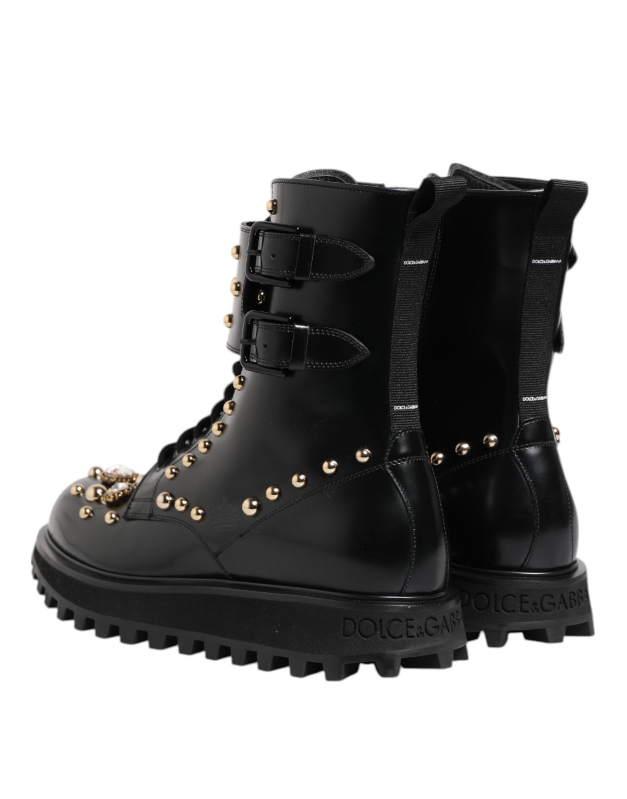Dolce & Gabbana Black Studded Lace Up Mid Calf Boots Shoes Dolce & Gabbana