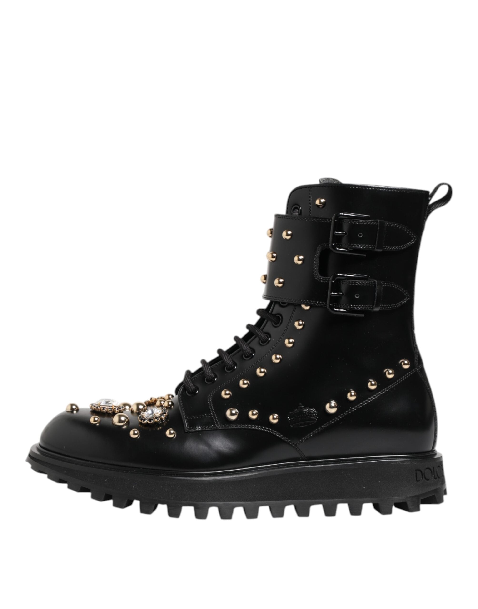Dolce & Gabbana Black Studded Lace Up Mid Calf Boots Shoes Dolce & Gabbana