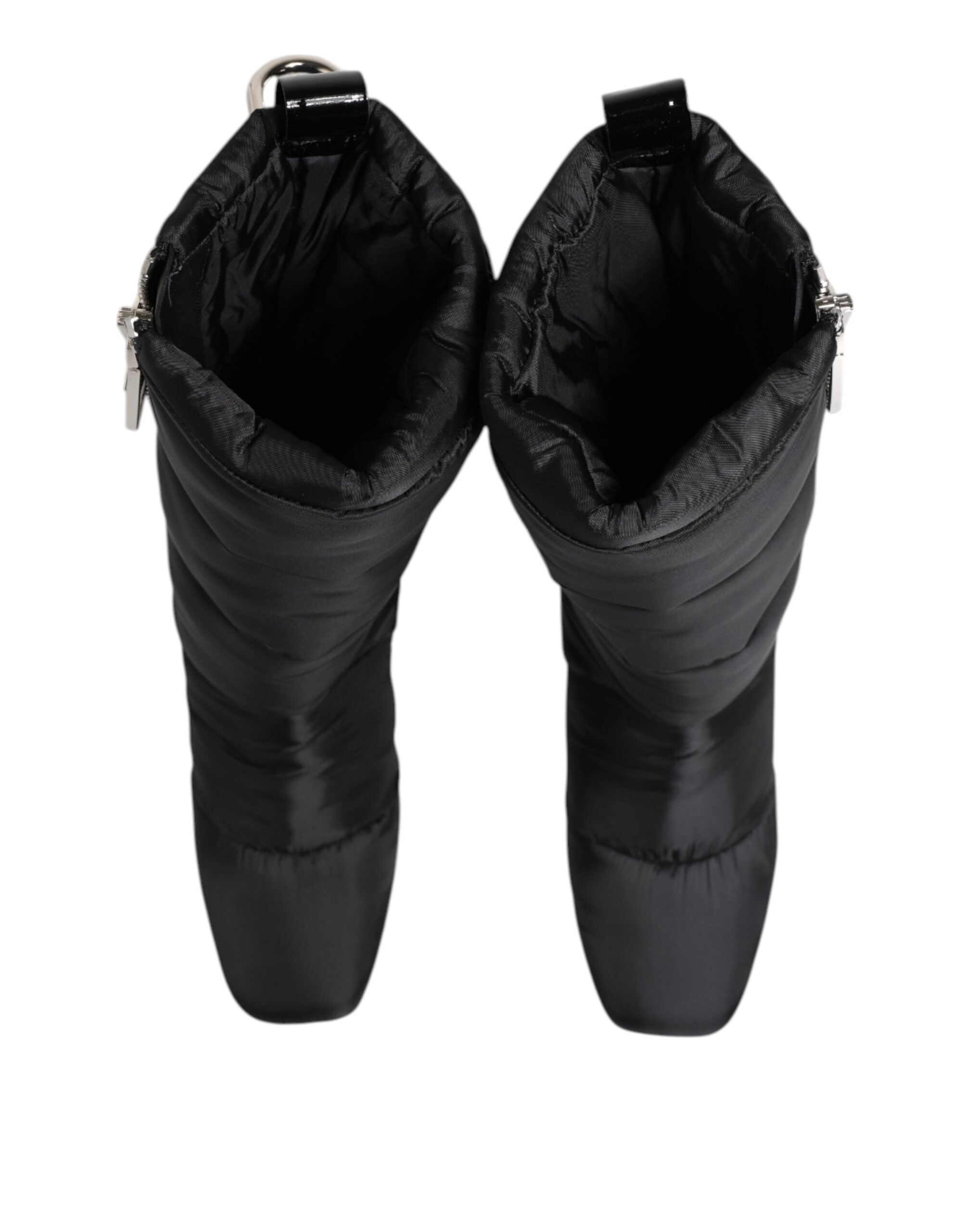 Dolce & Gabbana Black Padded Mid Calf Logo Heel Boots Shoes Dolce & Gabbana