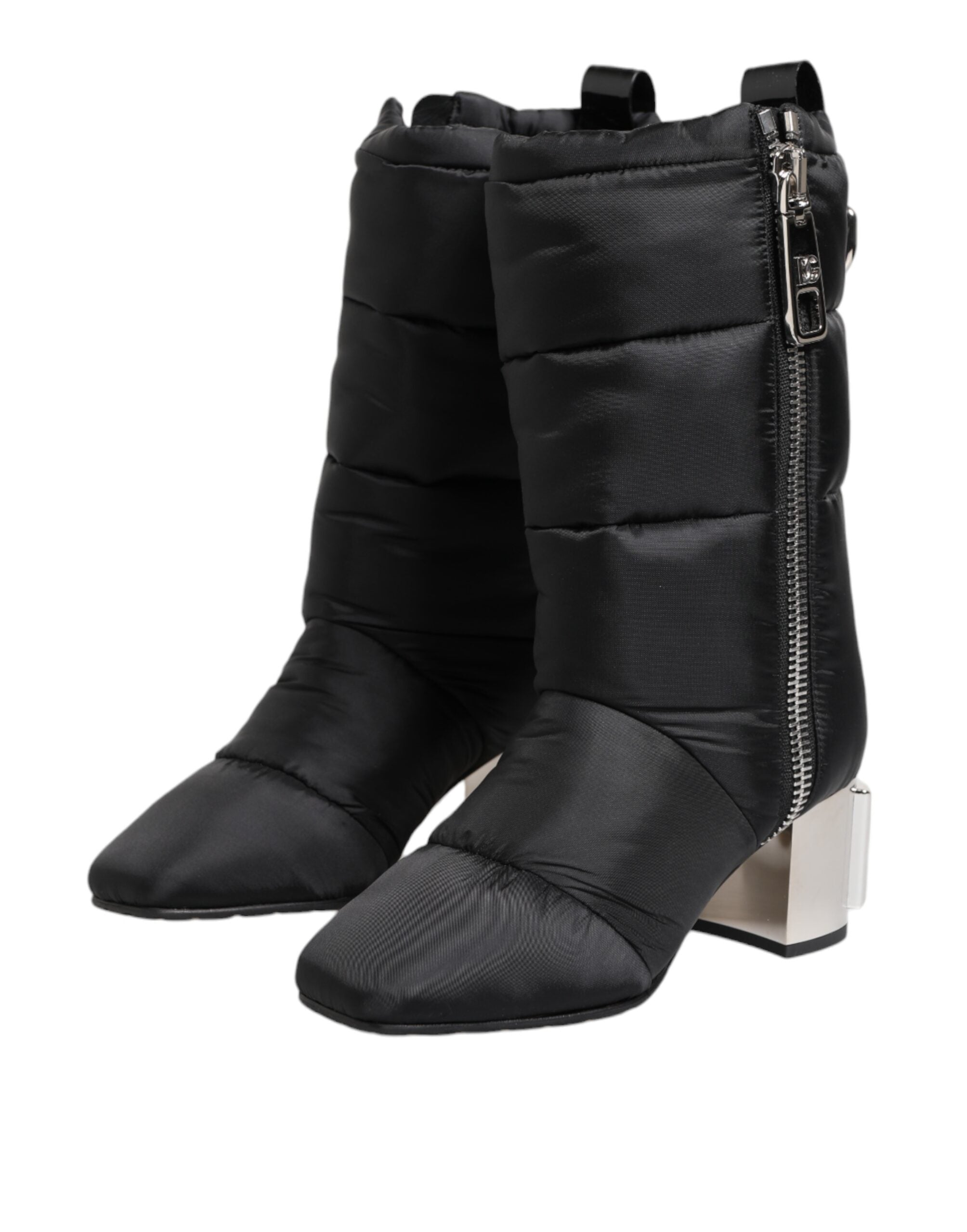 Dolce & Gabbana Black Padded Mid Calf Logo Heel Boots Shoes Dolce & Gabbana