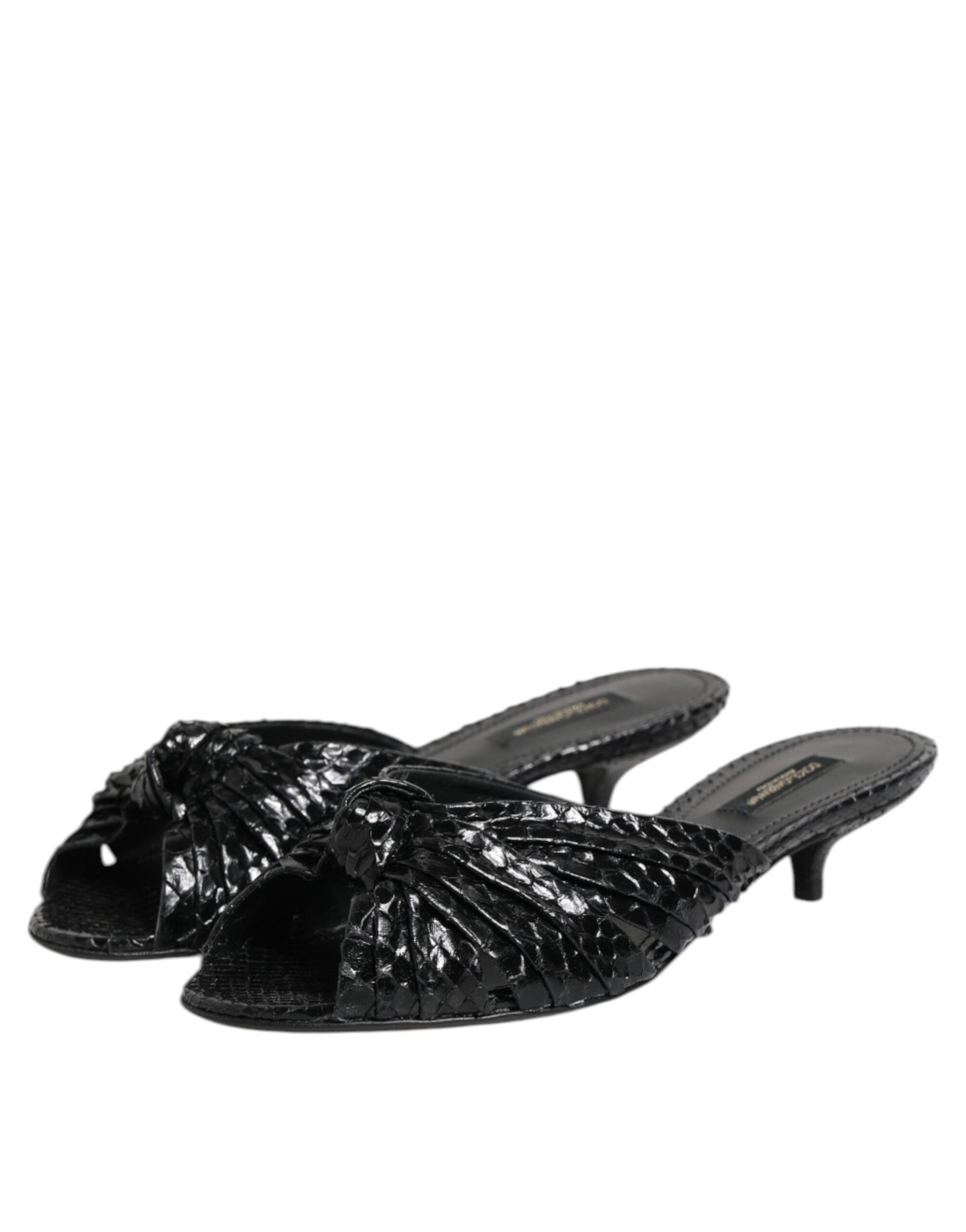 Dolce & Gabbana Black Leather Heels Slides Sandals Shoes Dolce & Gabbana