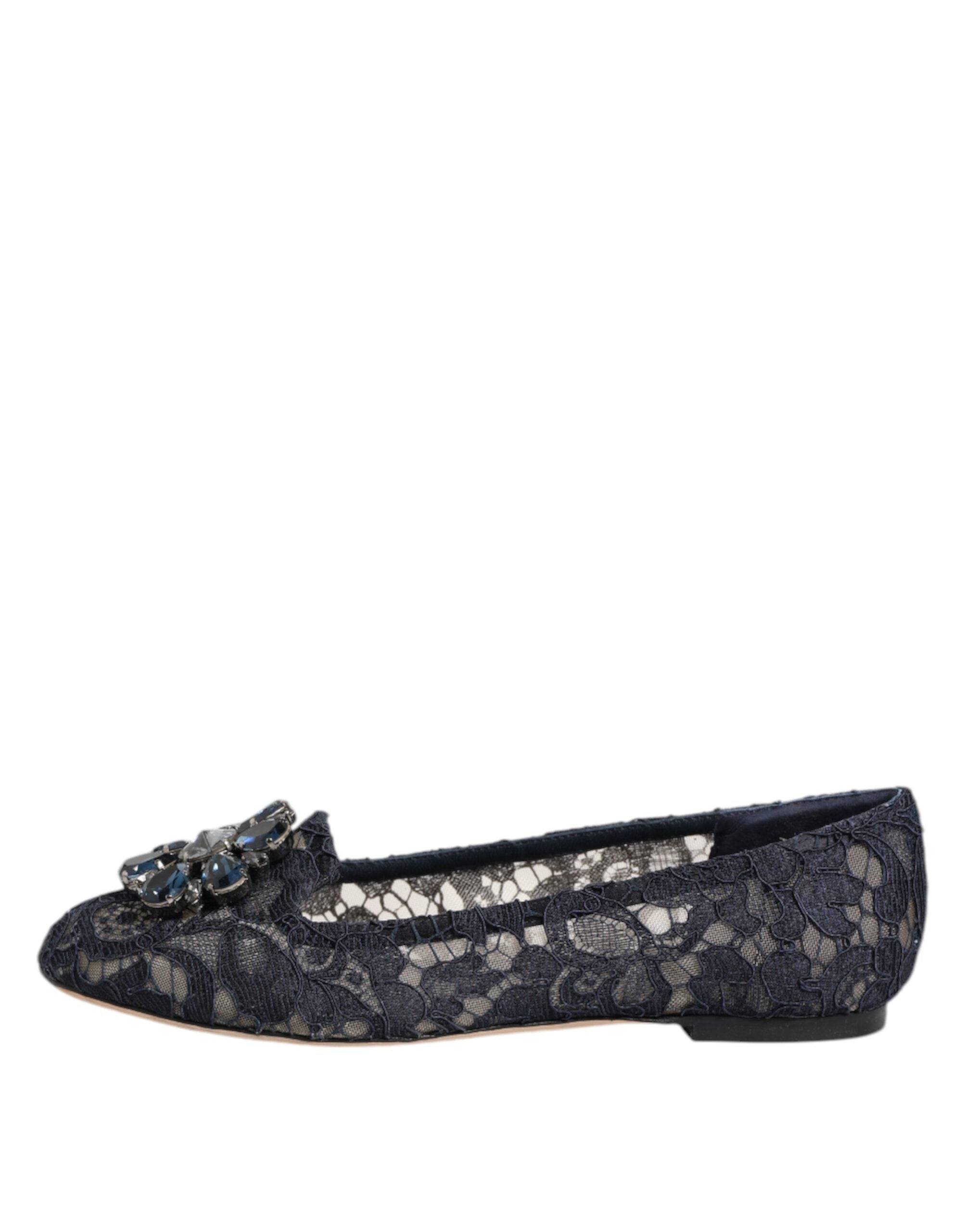 Dolce & Gabbana Blue Taormina Lace Crystals Flats Shoes Dolce & Gabbana