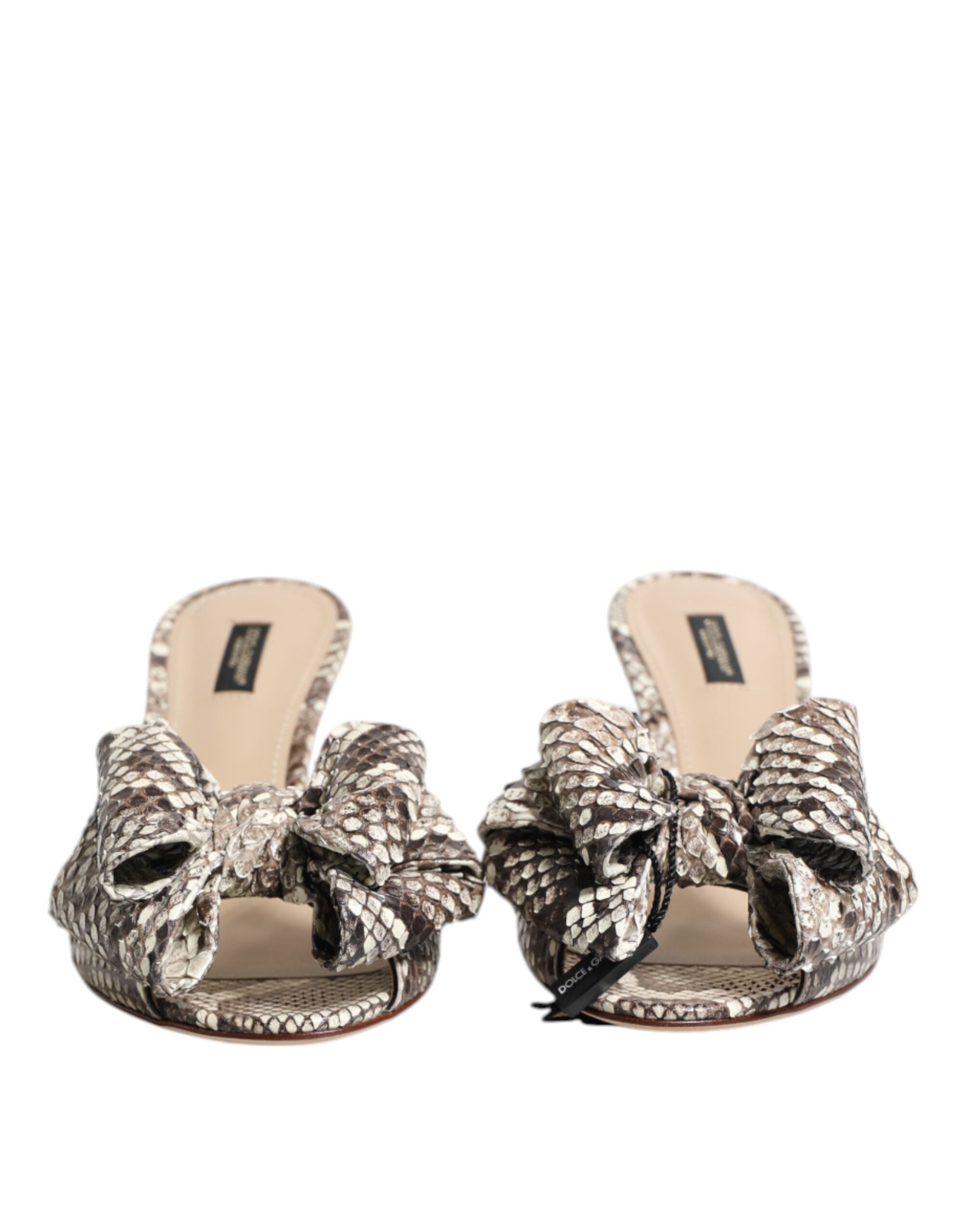 Dolce & Gabbana Multicolor Keira Bow Leather Peep Toe Mules Shoes Dolce & Gabbana