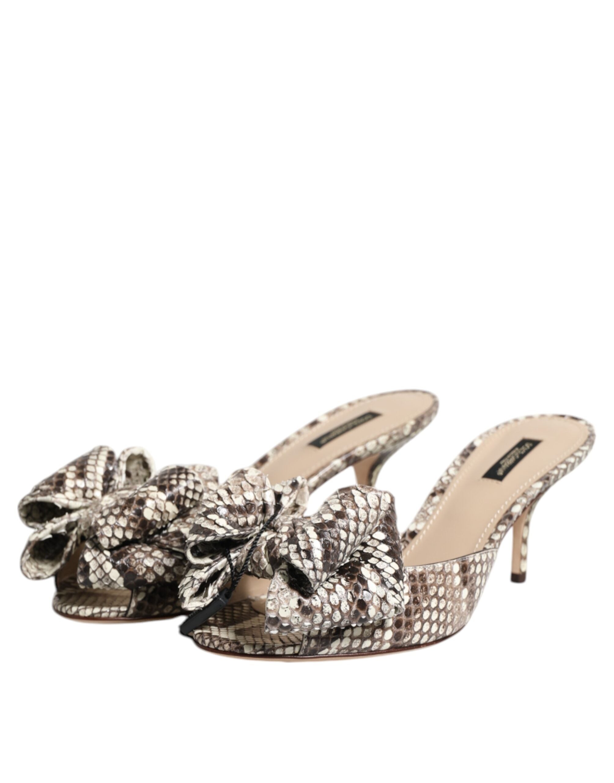 Dolce & Gabbana Multicolor Keira Bow Leather Peep Toe Mules Shoes Dolce & Gabbana