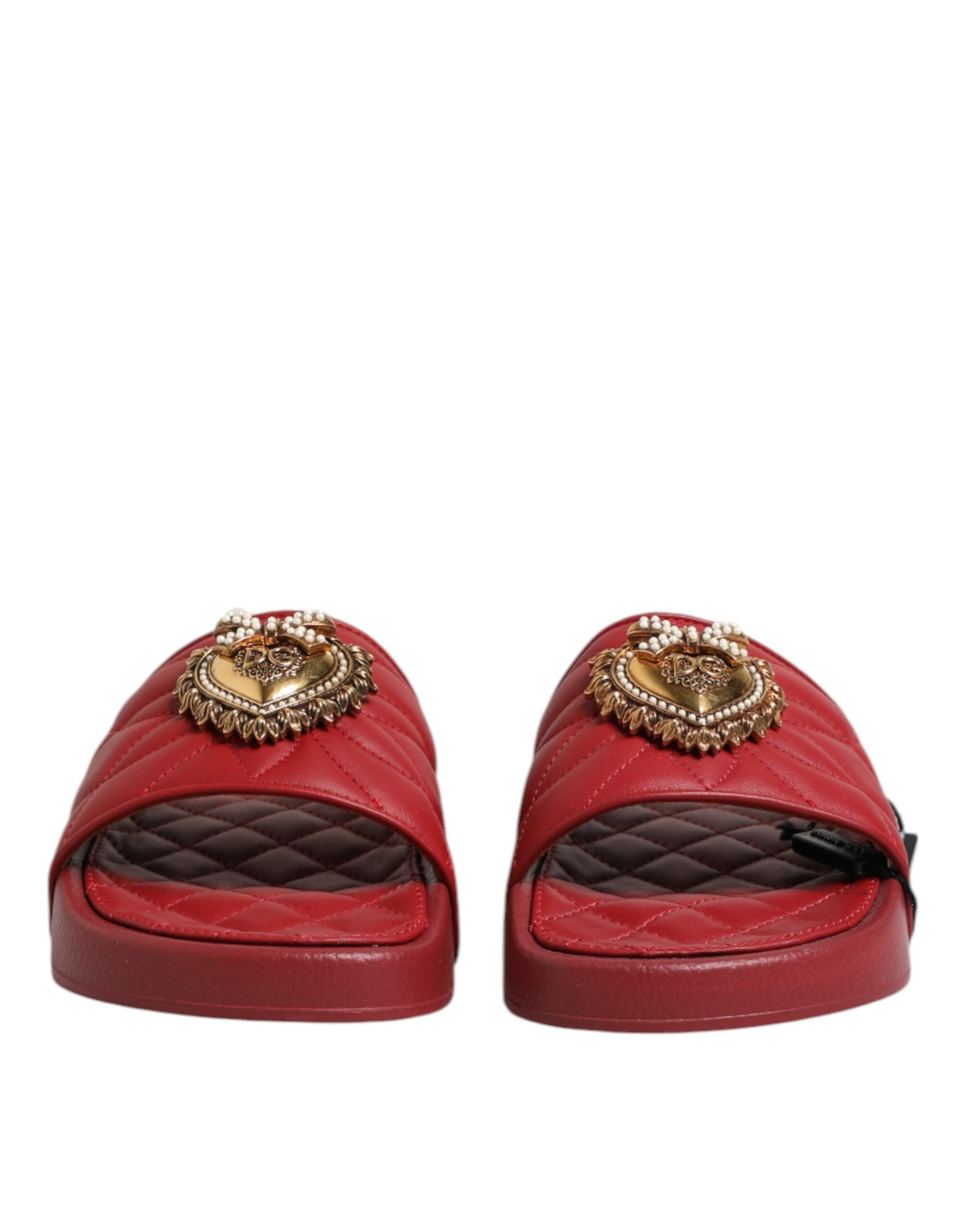 Dolce & Gabbana Red Devotion Matelassé Leather Slides Shoes Dolce & Gabbana
