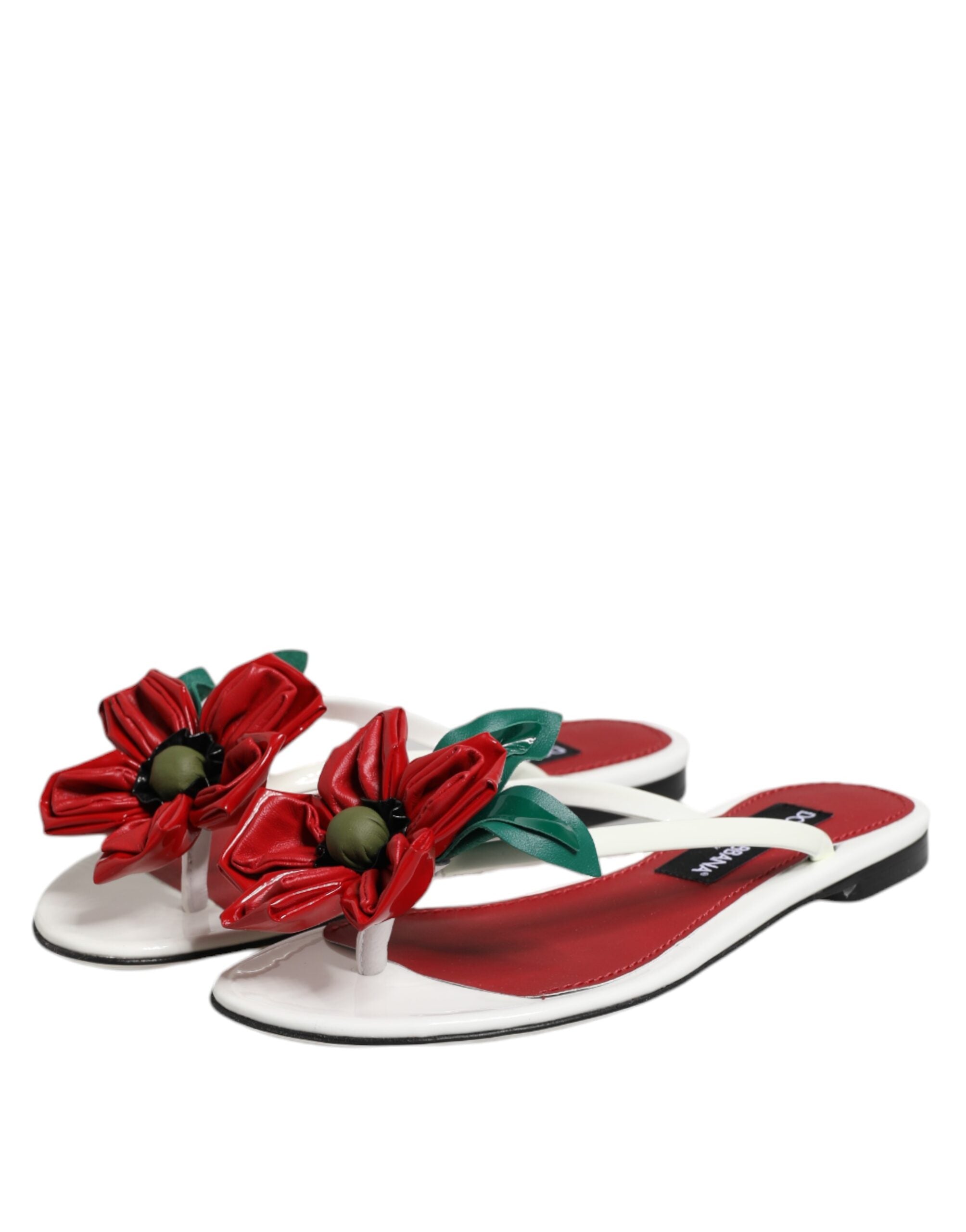 Dolce & Gabbana Red White KEIRA Flower Leather Sandals Shoes Dolce & Gabbana