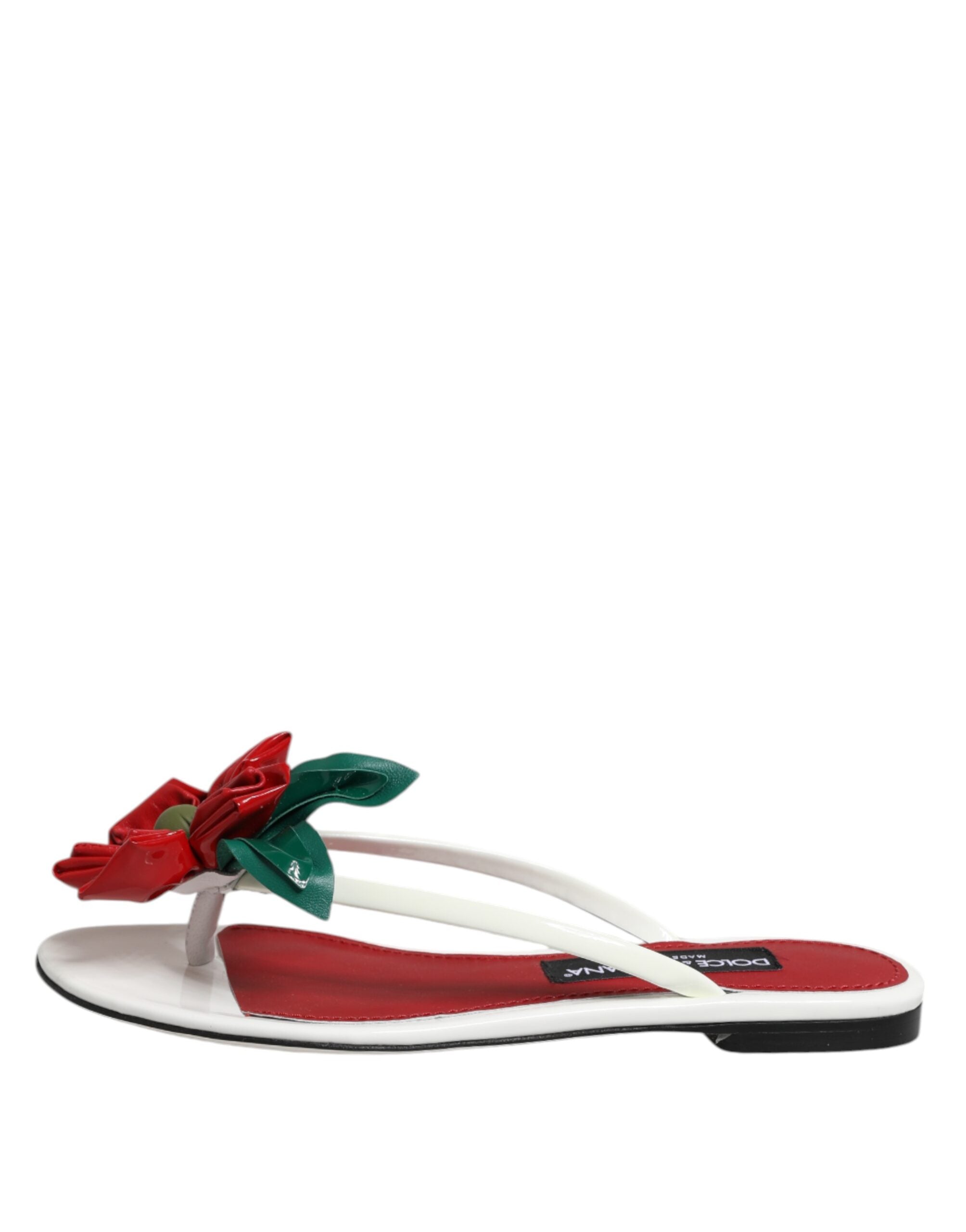 Dolce & Gabbana Red White KEIRA Flower Leather Sandals Shoes Dolce & Gabbana