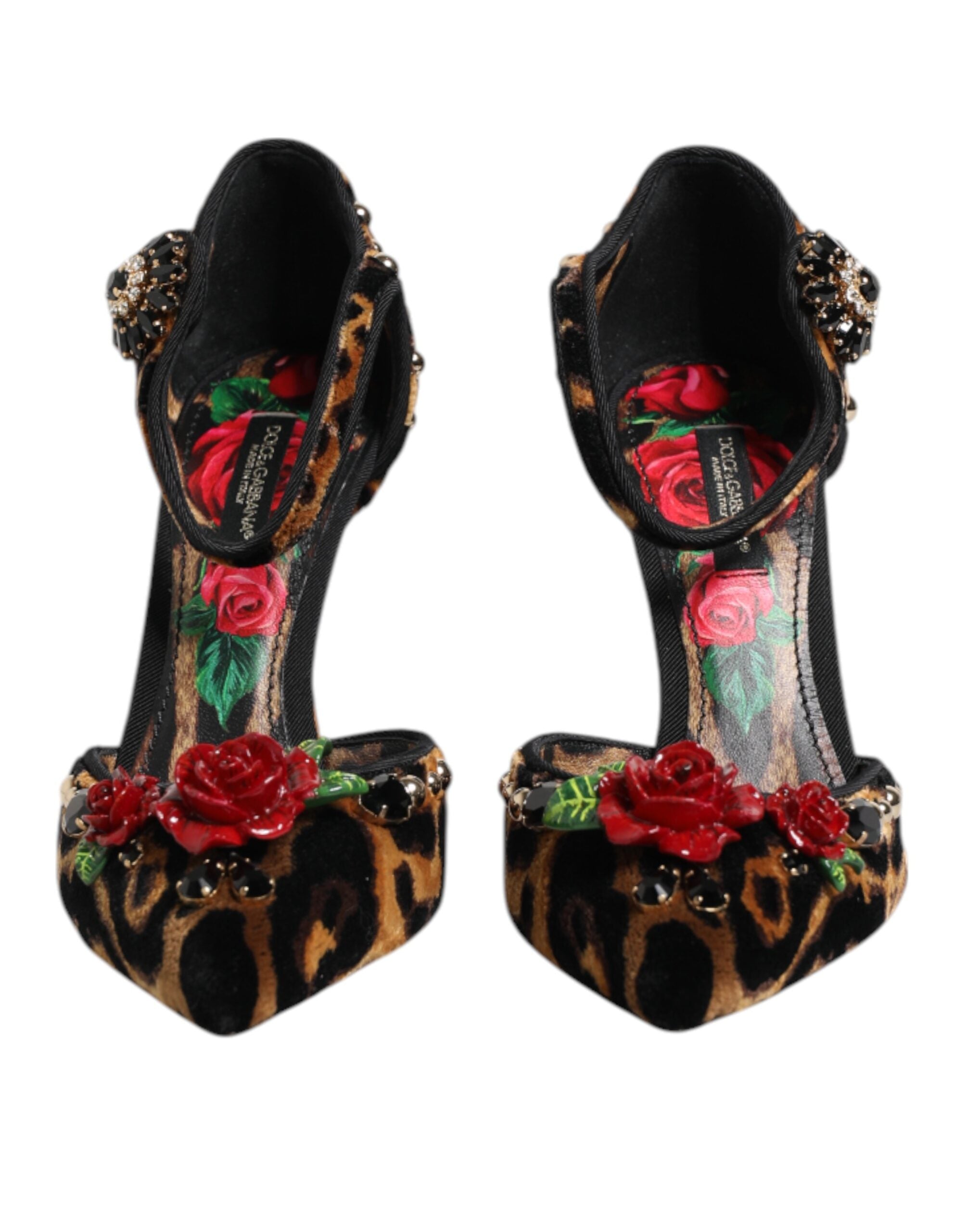 Dolce & Gabbana Brown Leopard Crystal Roses Pumps Shoes Dolce & Gabbana