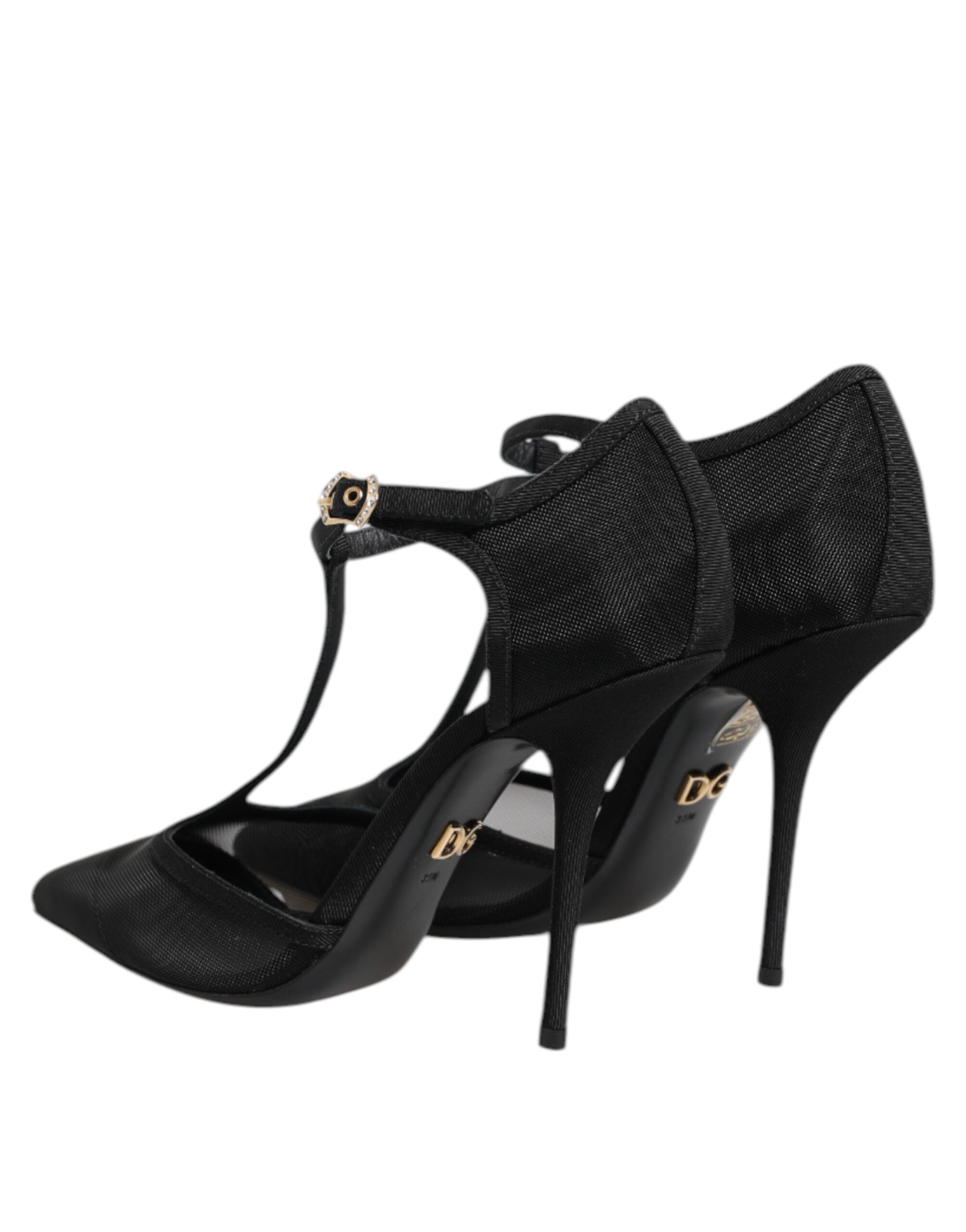 Dolce & Gabbana Black Mesh T-strap Stiletto High Heels Shoes Dolce & Gabbana