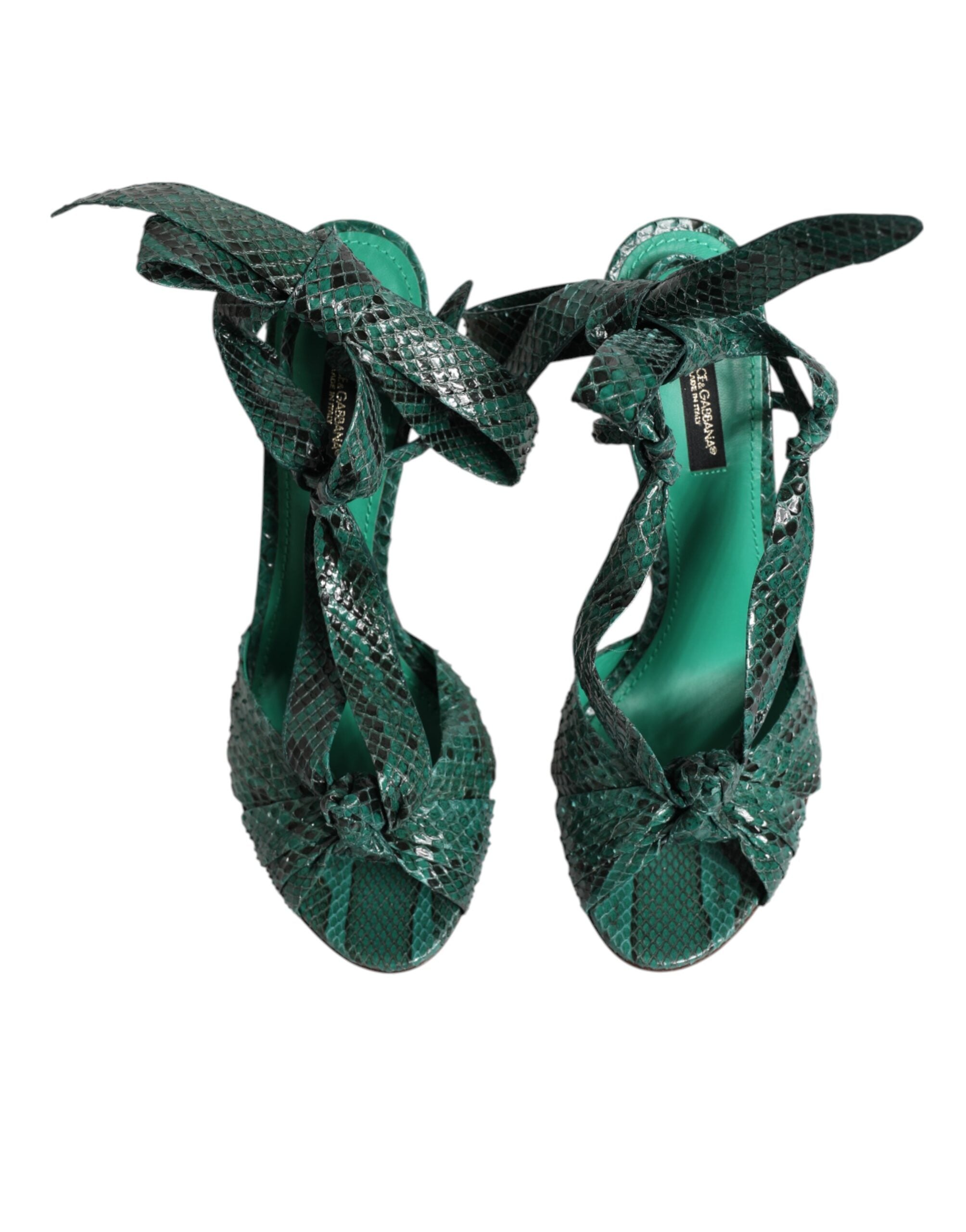 Dolce & Gabbana Green Python Leather Heels Sandals Shoes Dolce & Gabbana