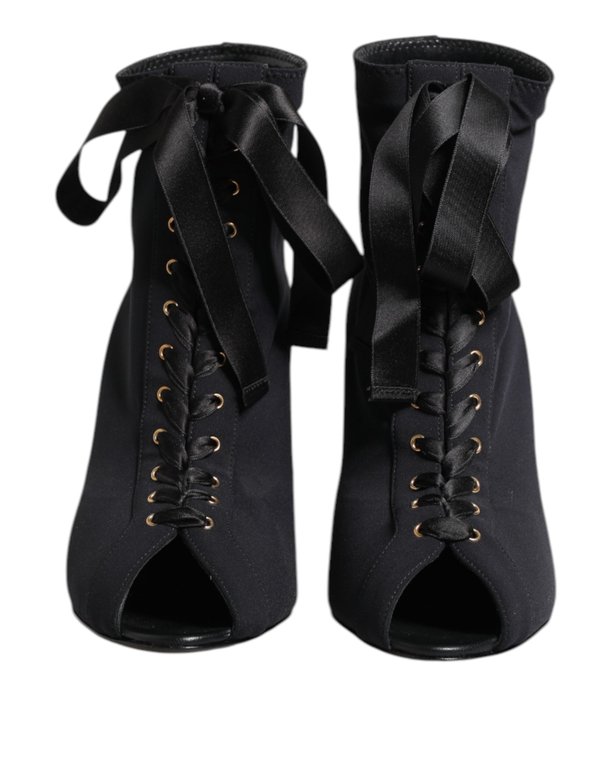 Dolce & Gabbana Black Stiletto Heels Lace Up Boots Shoes Dolce & Gabbana