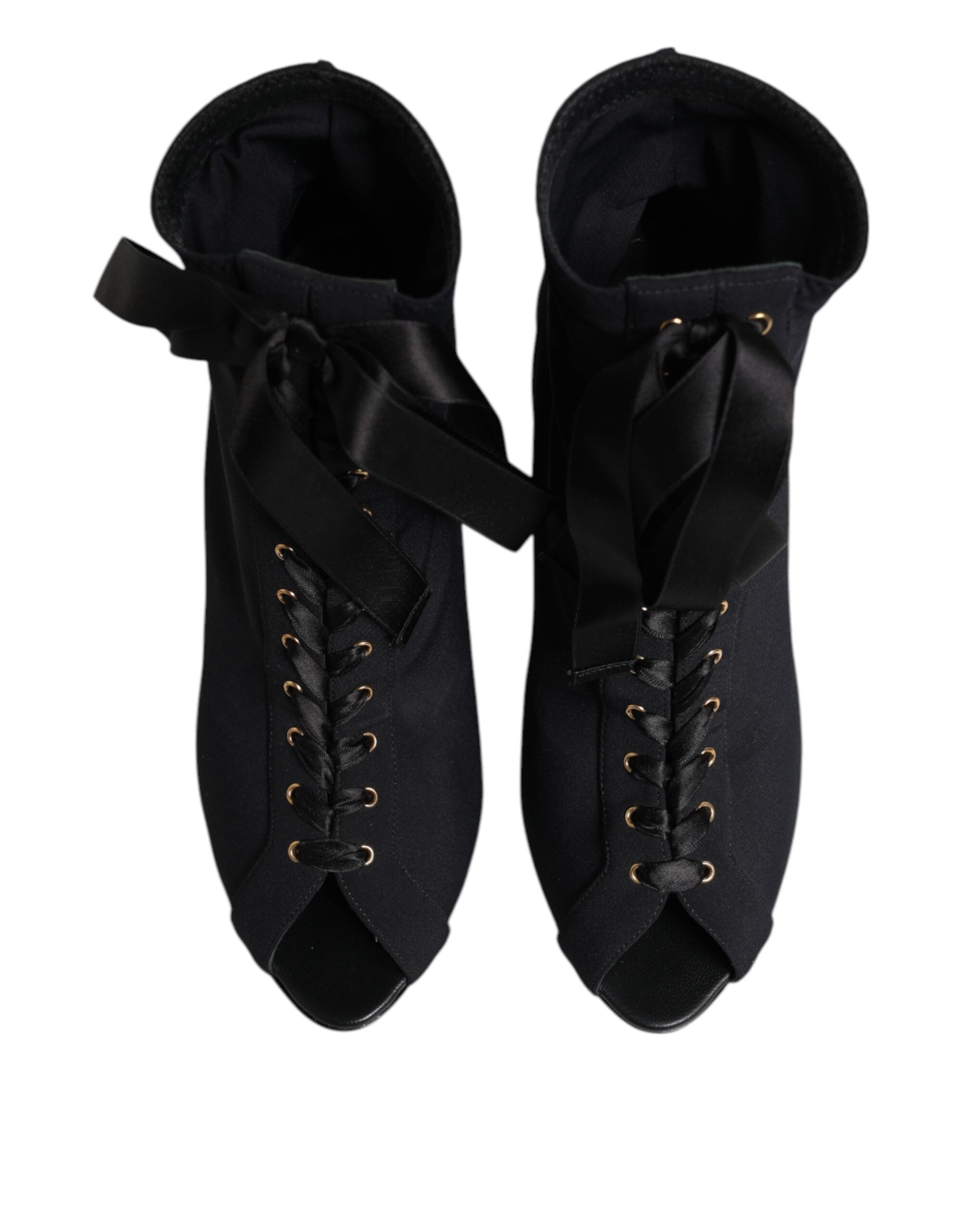 Dolce & Gabbana Black Stiletto Heels Lace Up Boots Shoes Dolce & Gabbana