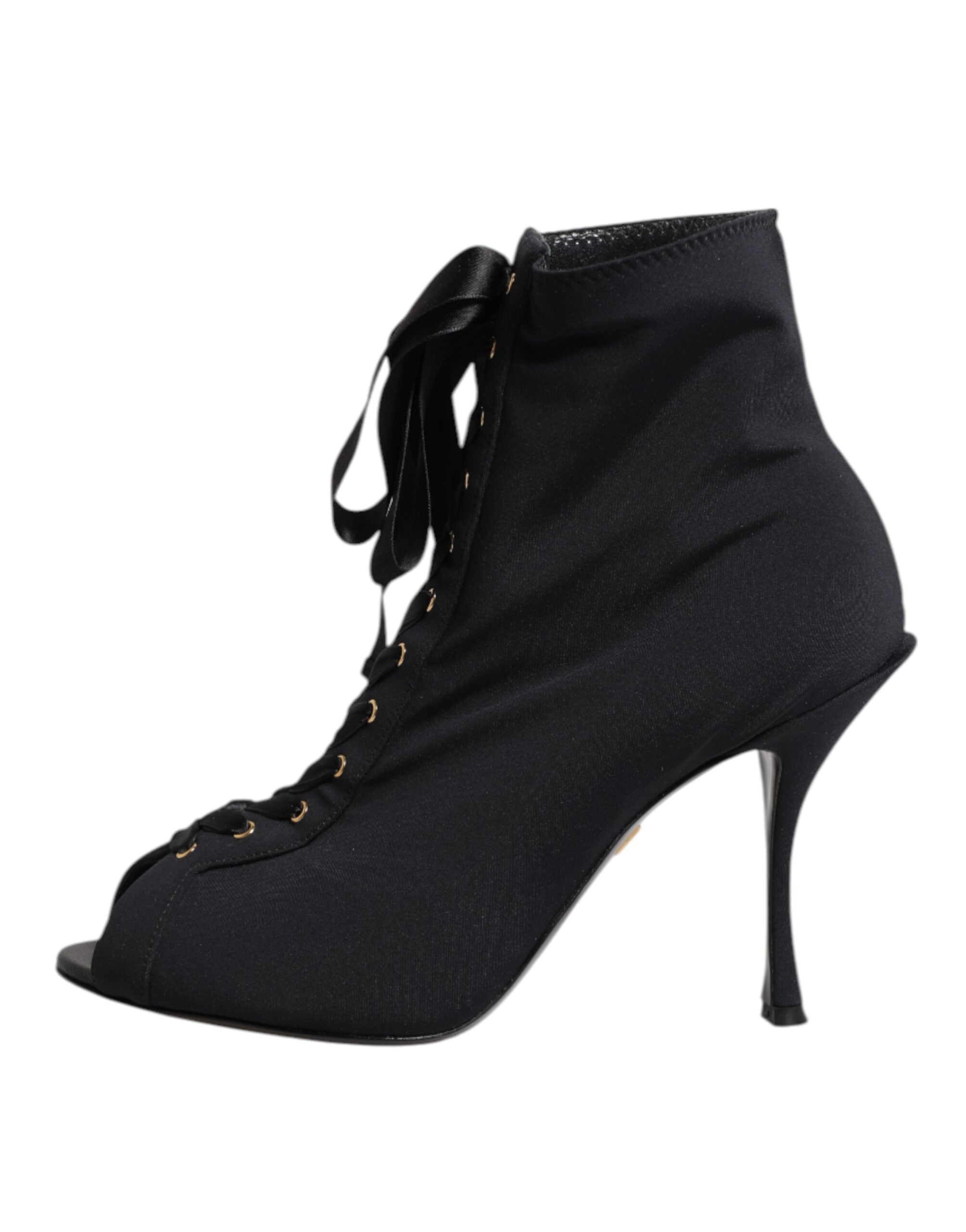 Dolce & Gabbana Black Stiletto Heels Lace Up Boots Shoes Dolce & Gabbana