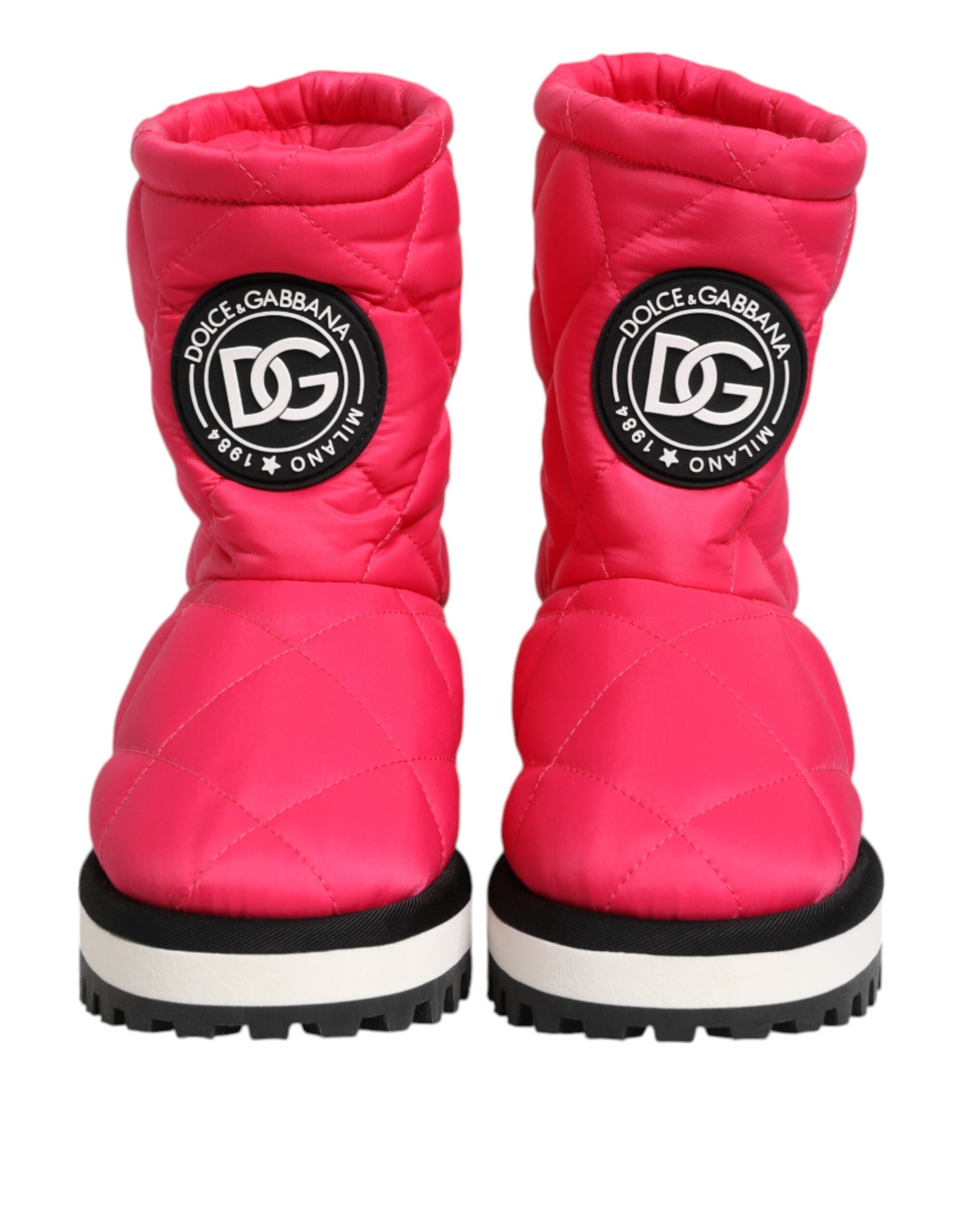 Dolce & Gabbana Pink White Viscose Padded Mid Calf Boots Shoes Dolce & Gabbana