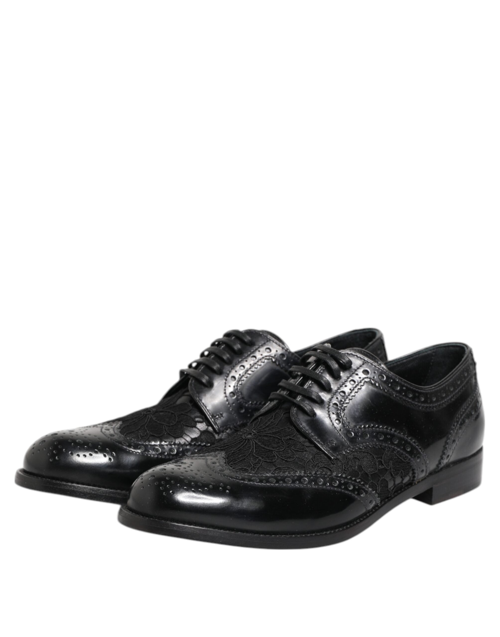 Dolce & Gabbana Black Leather Floral Lace Dress Formal  Shoes Dolce & Gabbana