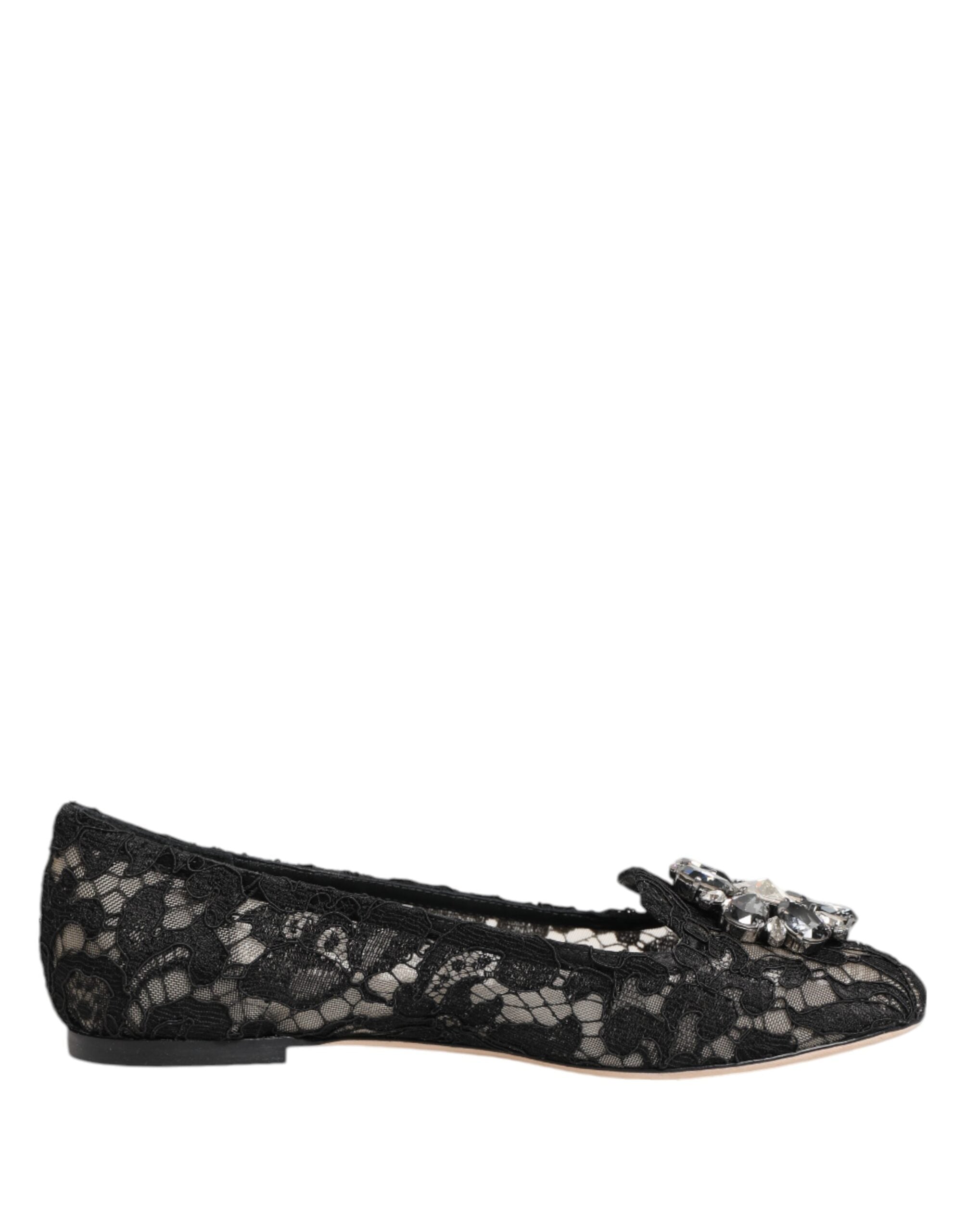 Dolce & Gabbana Black Taormina Lace Crystals Flats Shoes Dolce & Gabbana