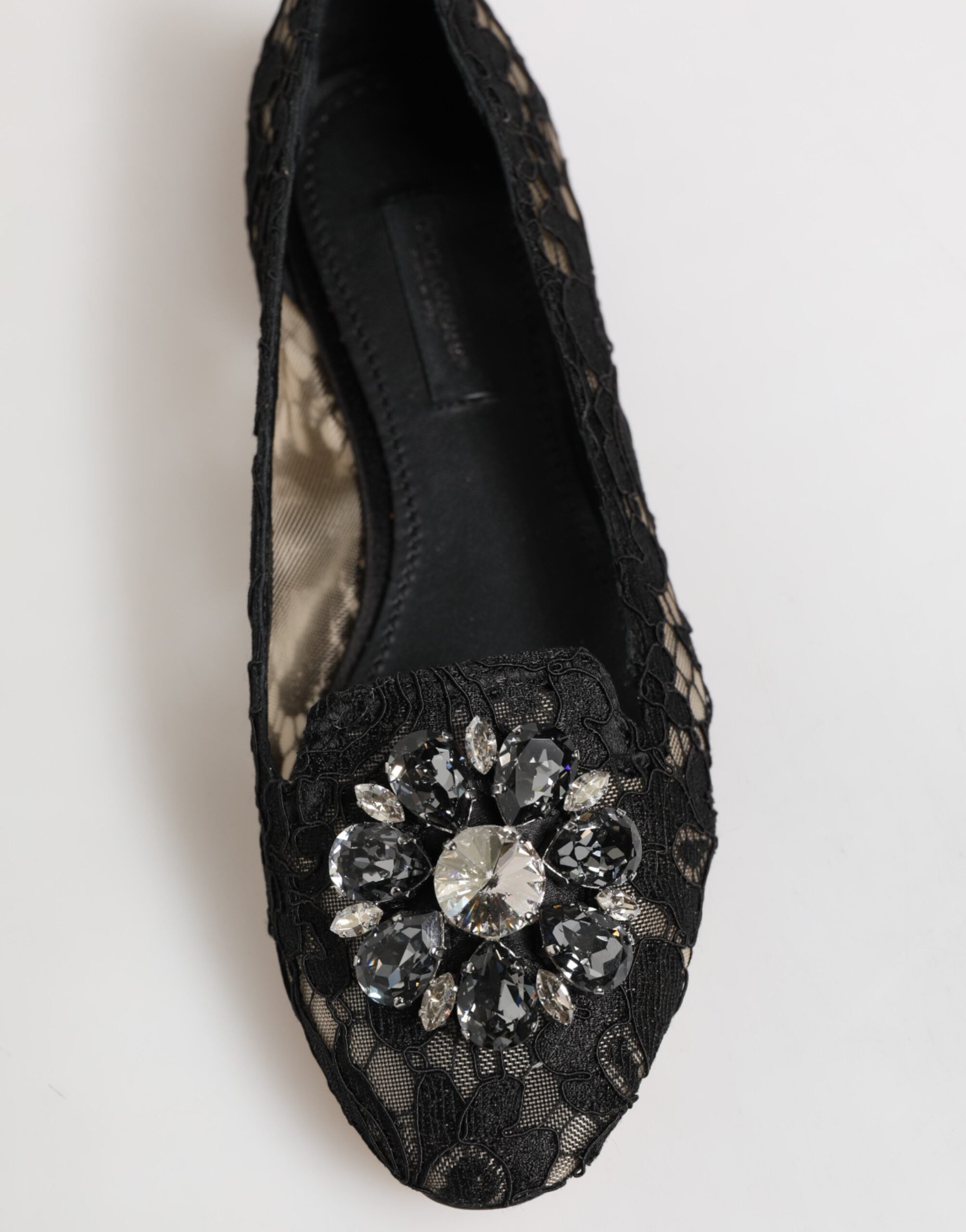 Dolce & Gabbana Black Taormina Lace Crystals Flats Shoes Dolce & Gabbana