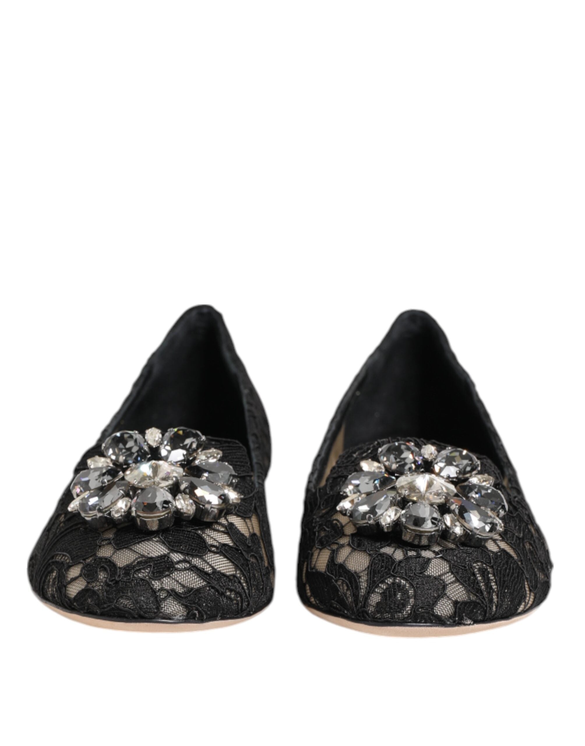 Dolce & Gabbana Black Taormina Lace Crystals Flats Shoes Dolce & Gabbana