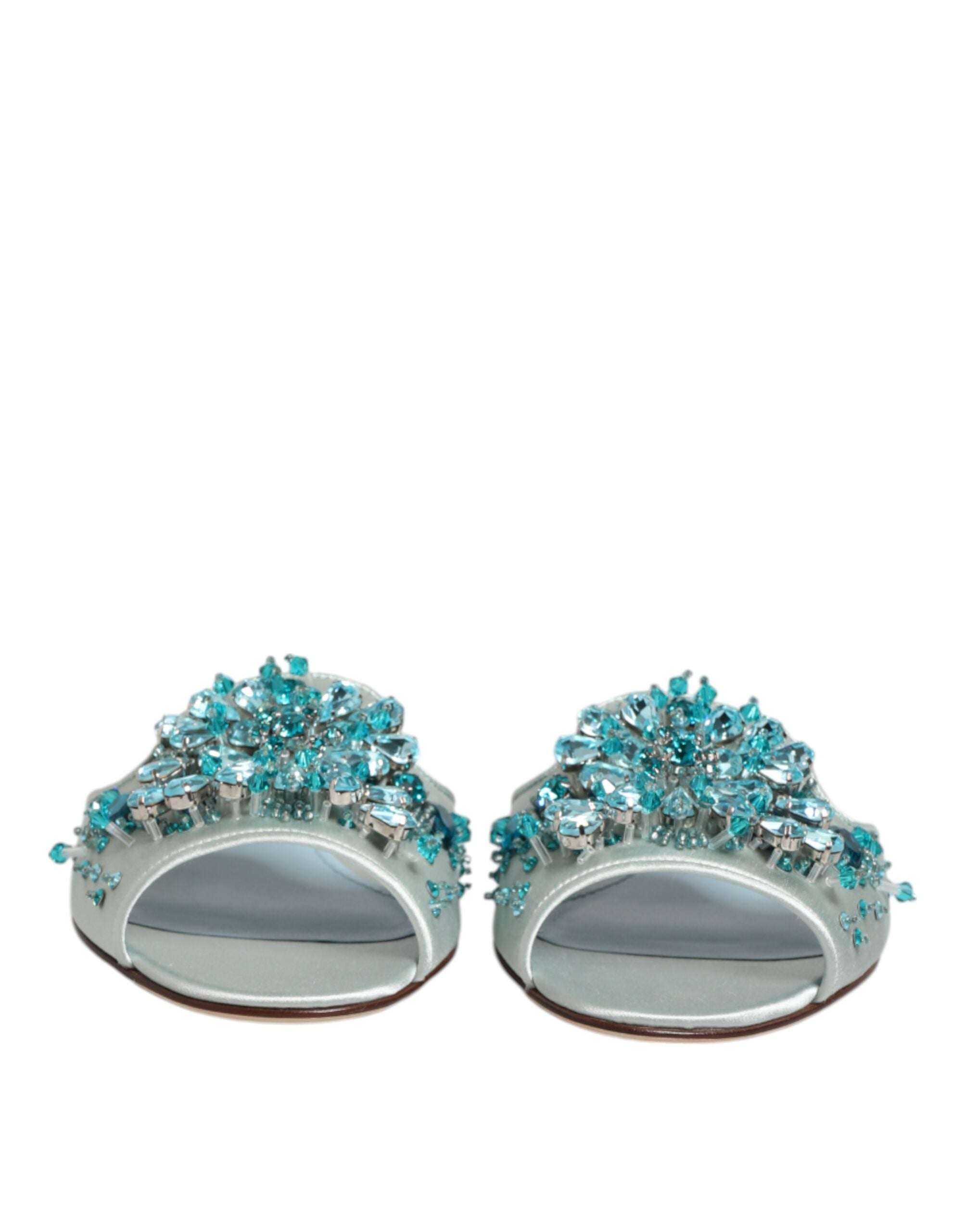 Dolce & Gabbana Silver Blue Leather Bead Embellish Slide Shoes Dolce & Gabbana