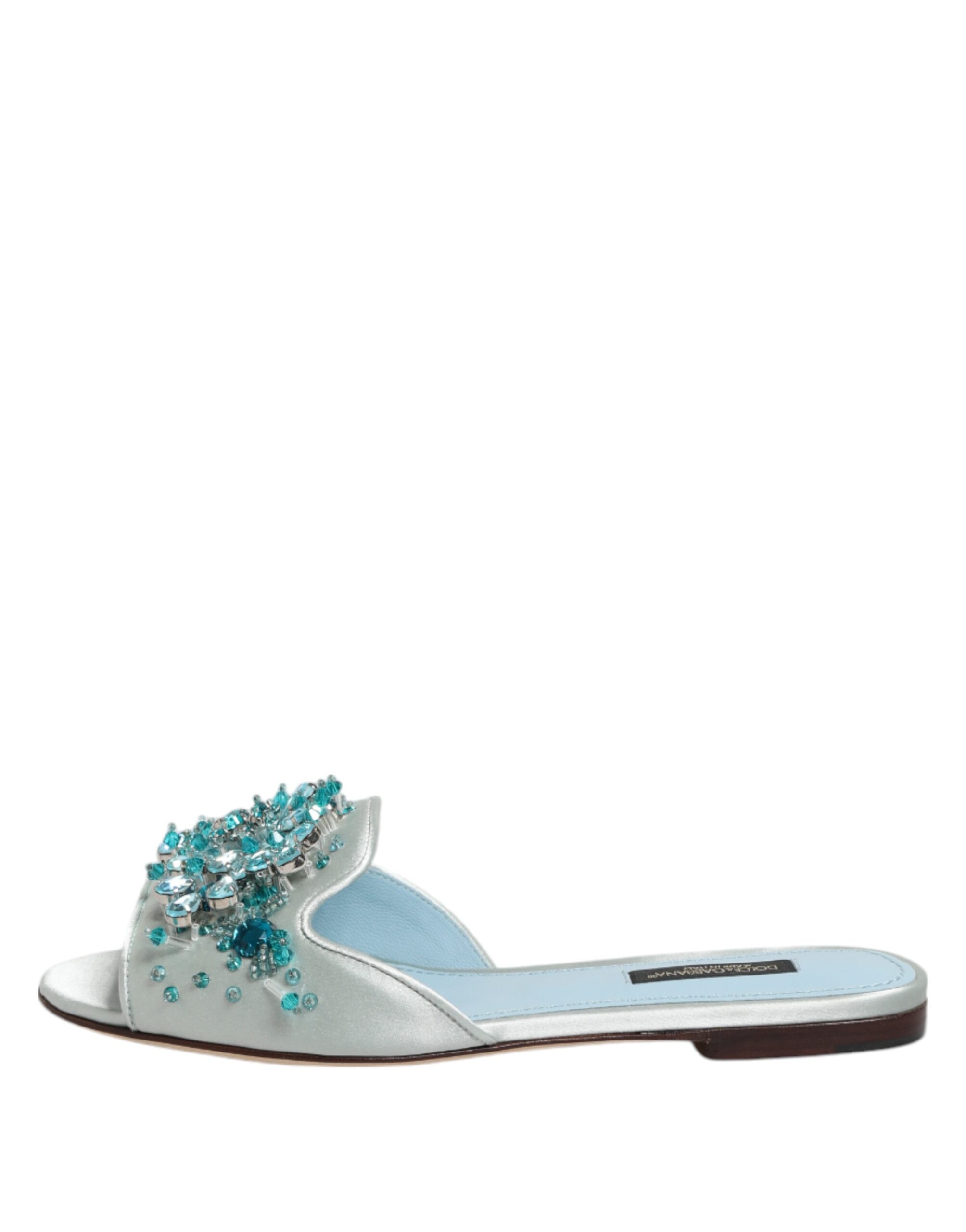 Dolce & Gabbana Silver Blue Leather Bead Embellish Slide Shoes Dolce & Gabbana