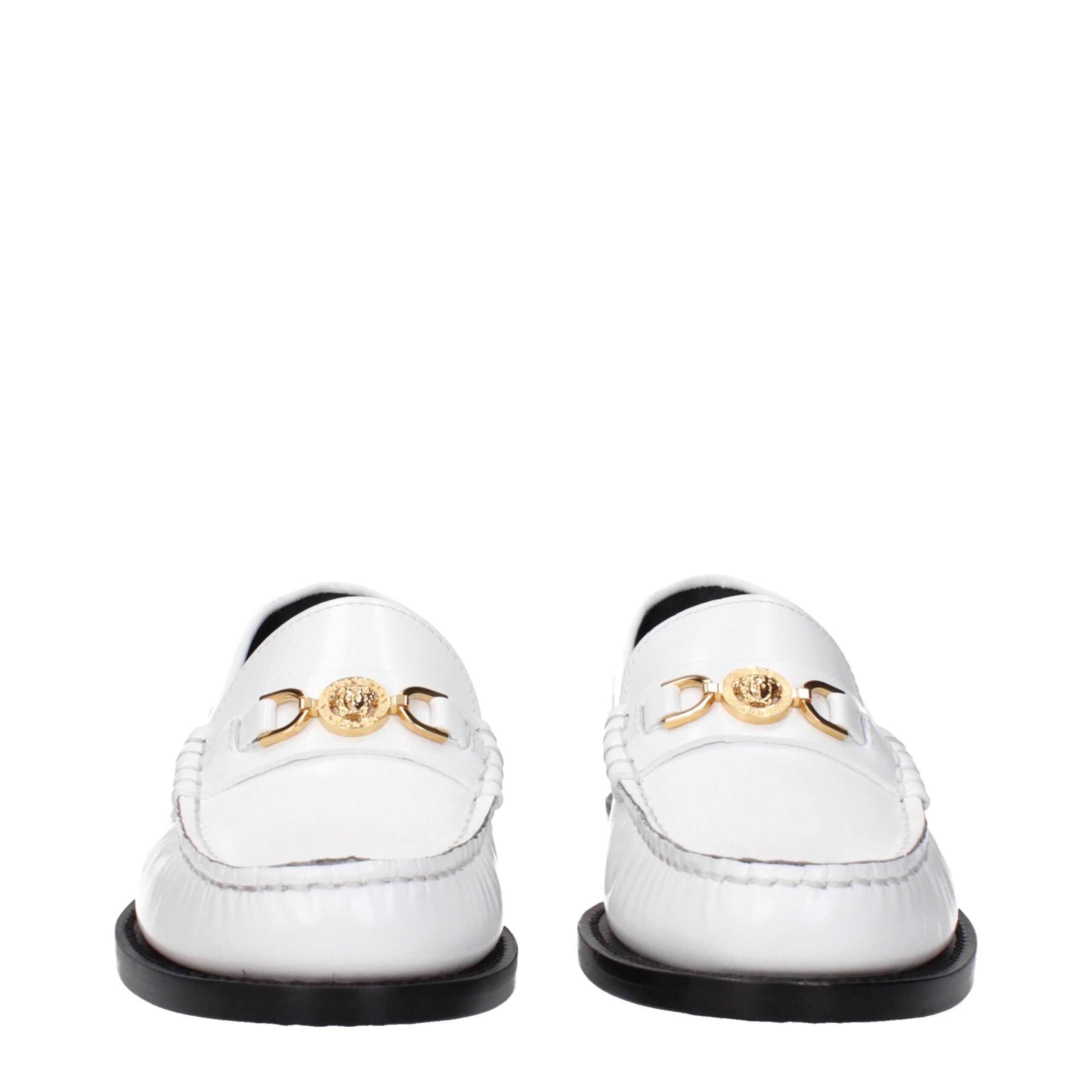Versace White Leather Slip-On Loafers Versace