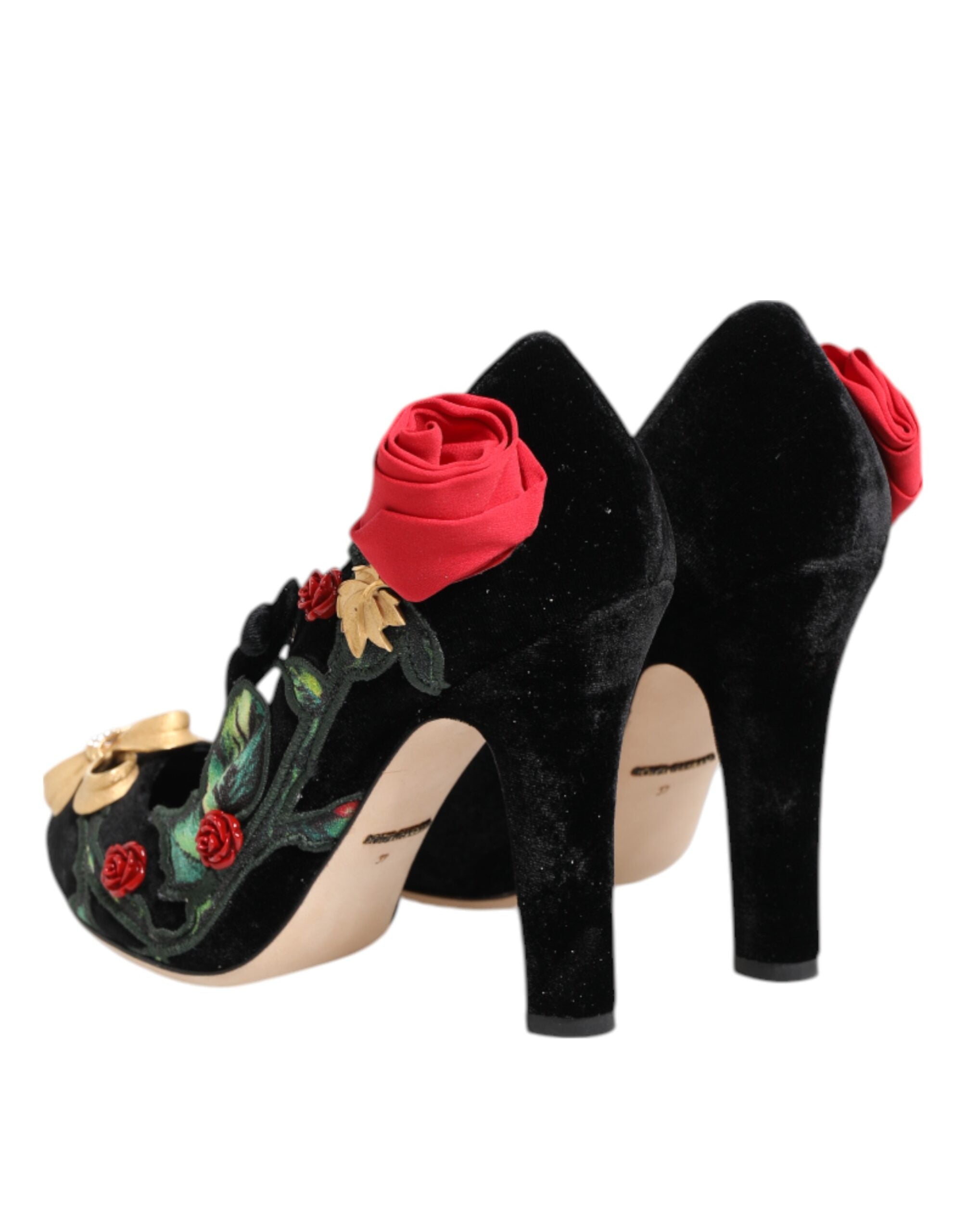 Dolce & Gabbana Black Roses Crystal Brooch Mary Jane Shoes Dolce & Gabbana