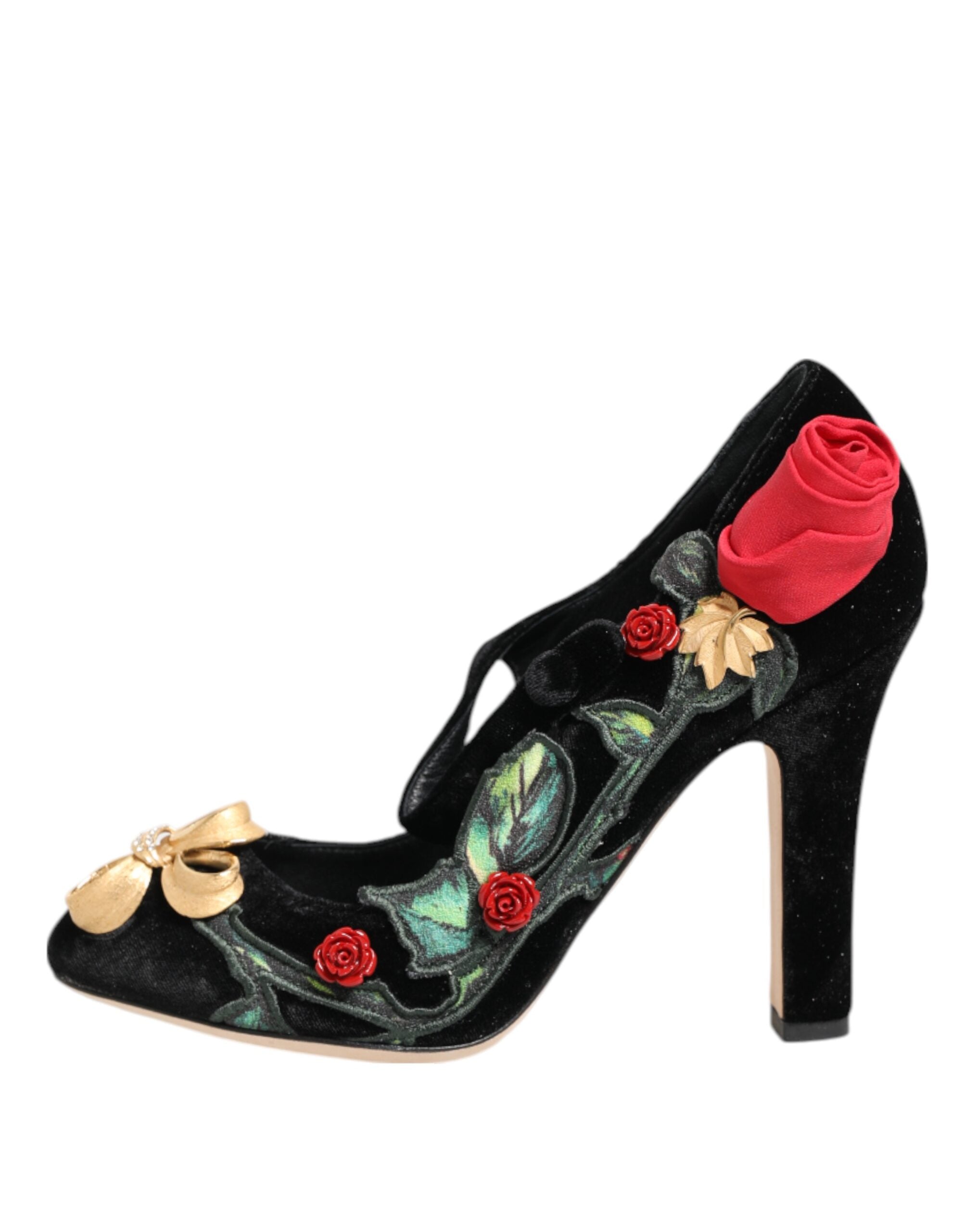 Dolce & Gabbana Black Roses Crystal Brooch Mary Jane Shoes Dolce & Gabbana