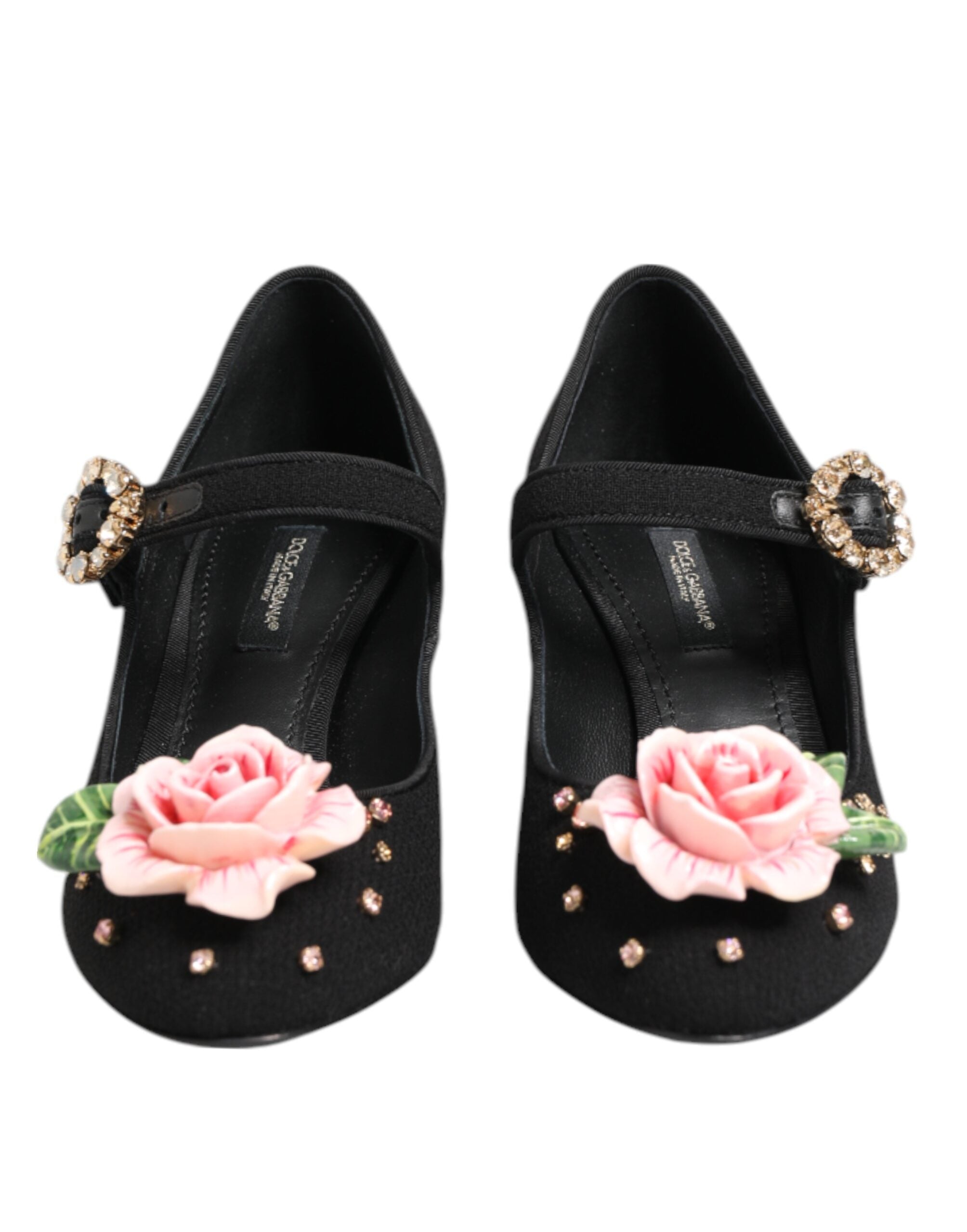 Dolce & Gabbana Black Flower Crystal Embellished Mary Jane Shoes Dolce & Gabbana