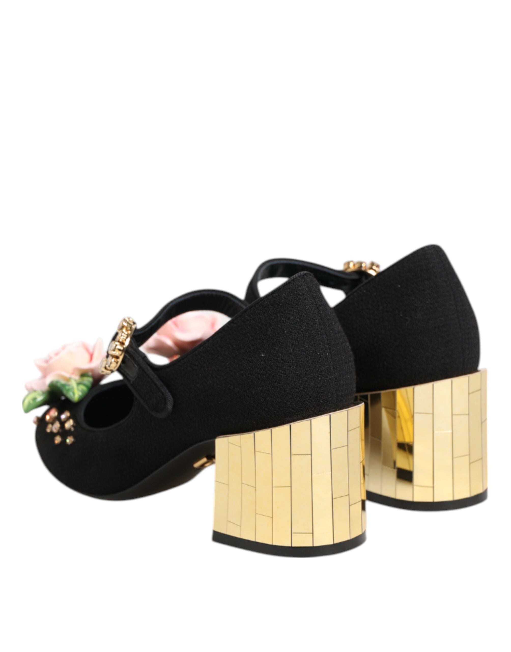 Dolce & Gabbana Black Flower Crystal Embellished Mary Jane Shoes Dolce & Gabbana