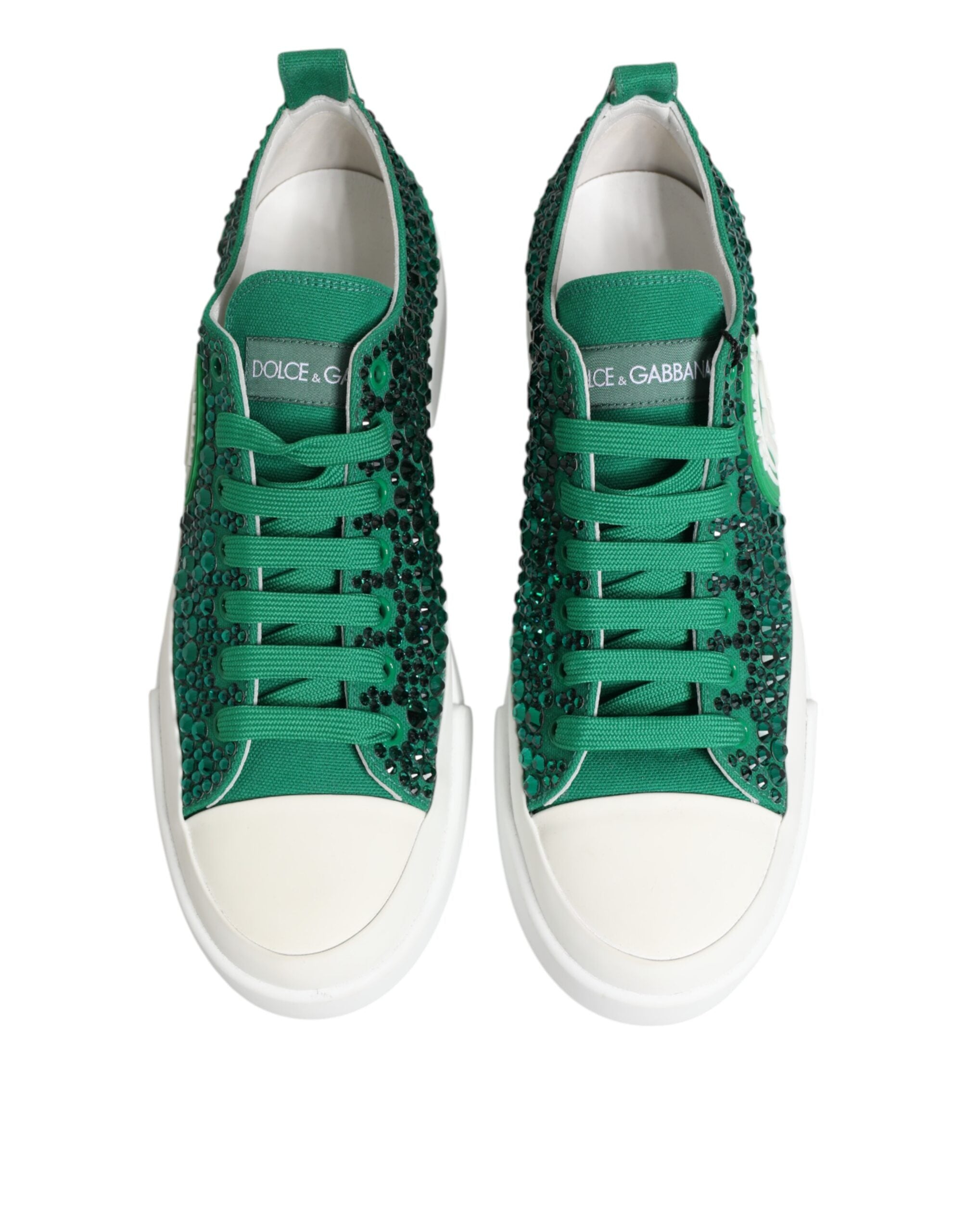 Dolce & Gabbana Green Portofino Crystal DG Logo Sneakers Shoes Dolce & Gabbana