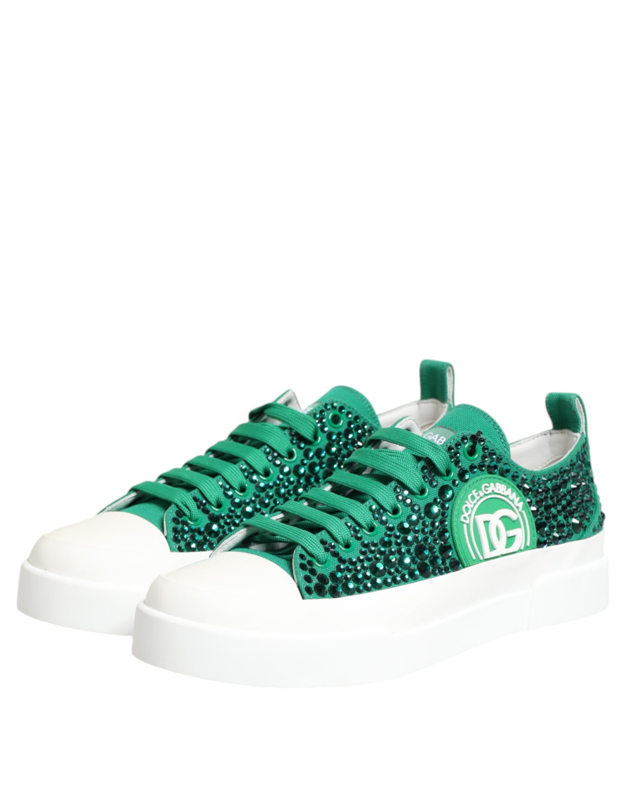Dolce & Gabbana Green Portofino Crystal DG Logo Sneakers Shoes Dolce & Gabbana