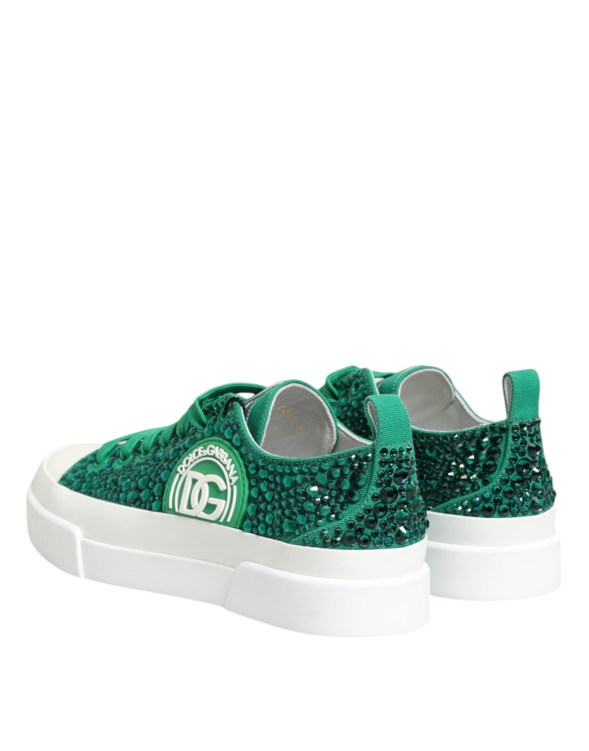 Dolce & Gabbana Green Portofino Crystal DG Logo Sneakers Shoes Dolce & Gabbana