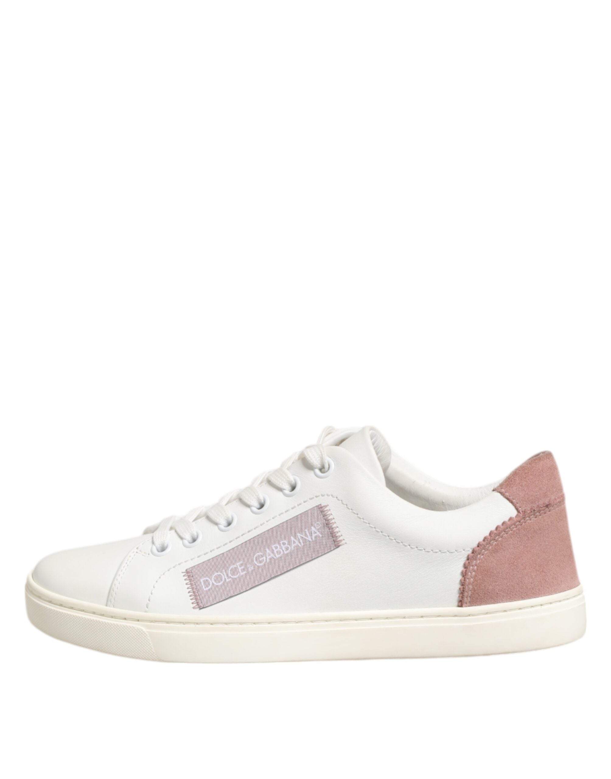 Dolce & Gabbana White Pink Leather Low Top Sneakers Shoes Dolce & Gabbana