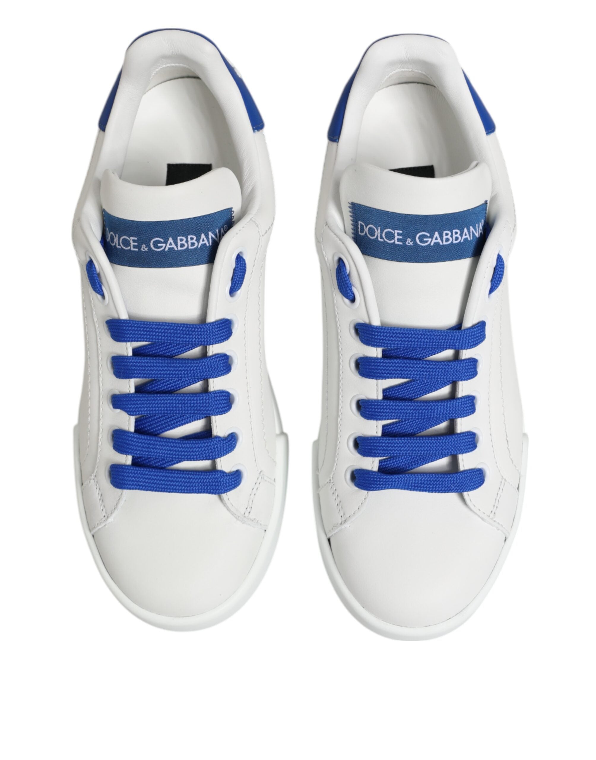 Dolce & Gabbana White Blue Leather Low Top Sneakers Shoes Dolce & Gabbana
